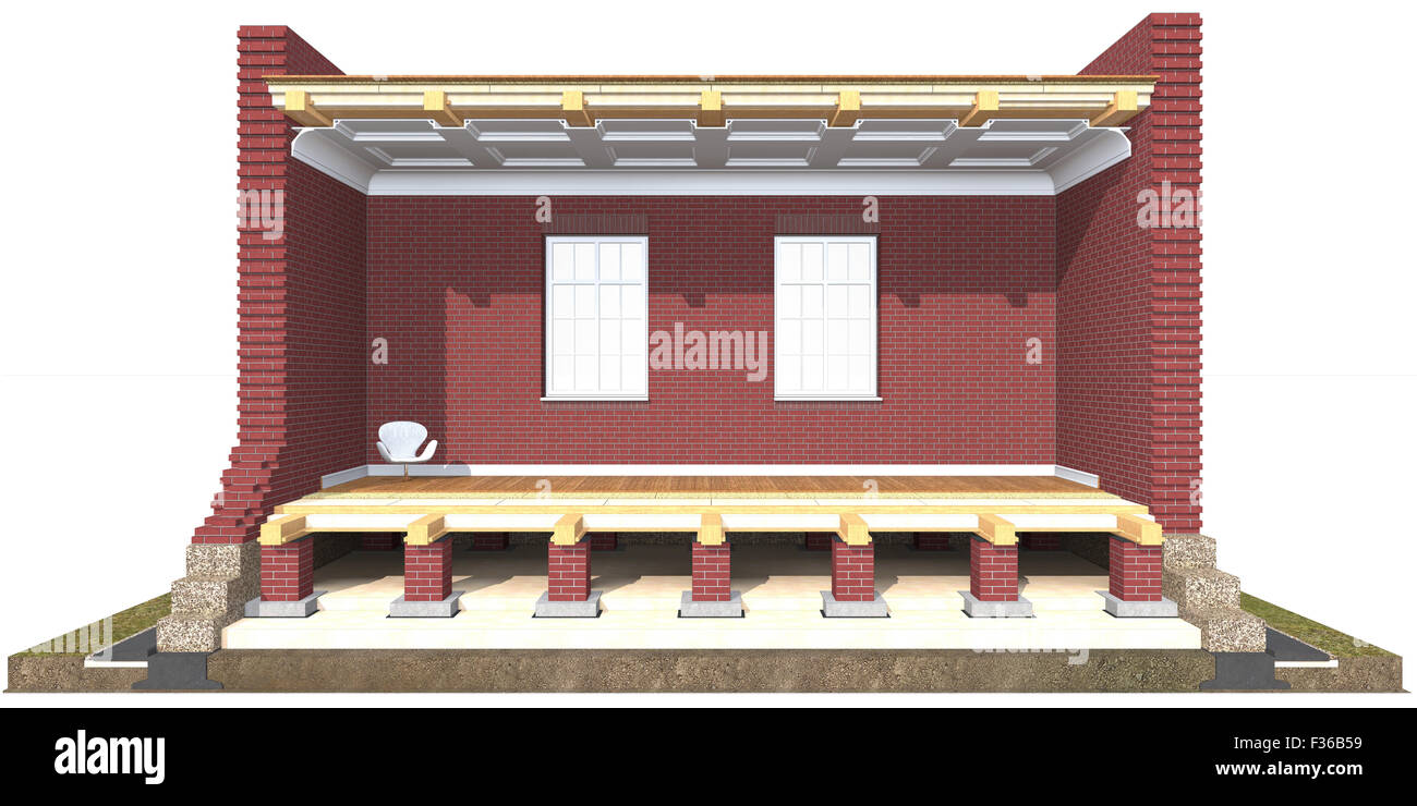 Querschnitt der Backstein-Haus. 3D Architektur-Visualisierung, isoliert auf weiss Stockfoto