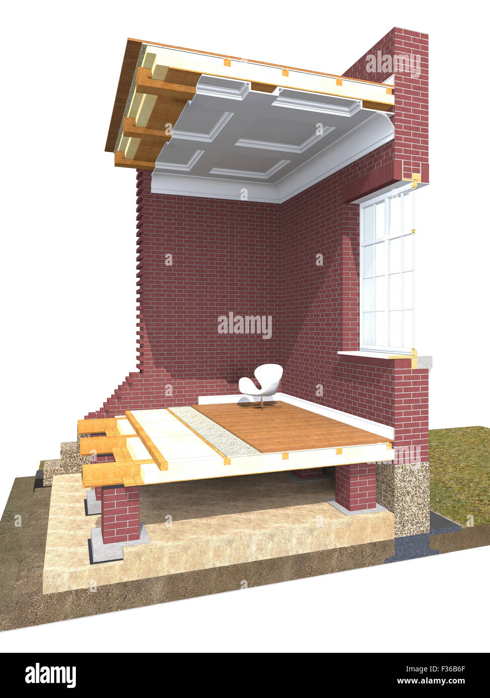Querschnitt der Backstein-Haus. 3D Architektur-Visualisierung, isoliert auf weiss Stockfoto