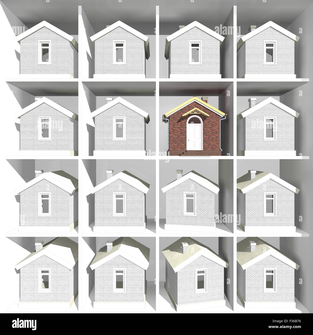 Haus-Modelle auf dem Rack für Ihre Wahl Stockfoto