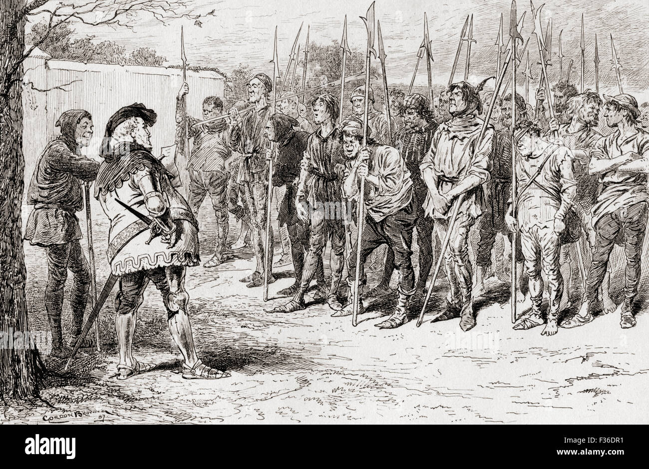 Eine Szene aus Shakespeares spielen König Henry IV, Teil 1, IV. Akt, Szene 2.   Falstaffs zerlumpten Regiment. Illustration von Gordon Browne. Stockfoto