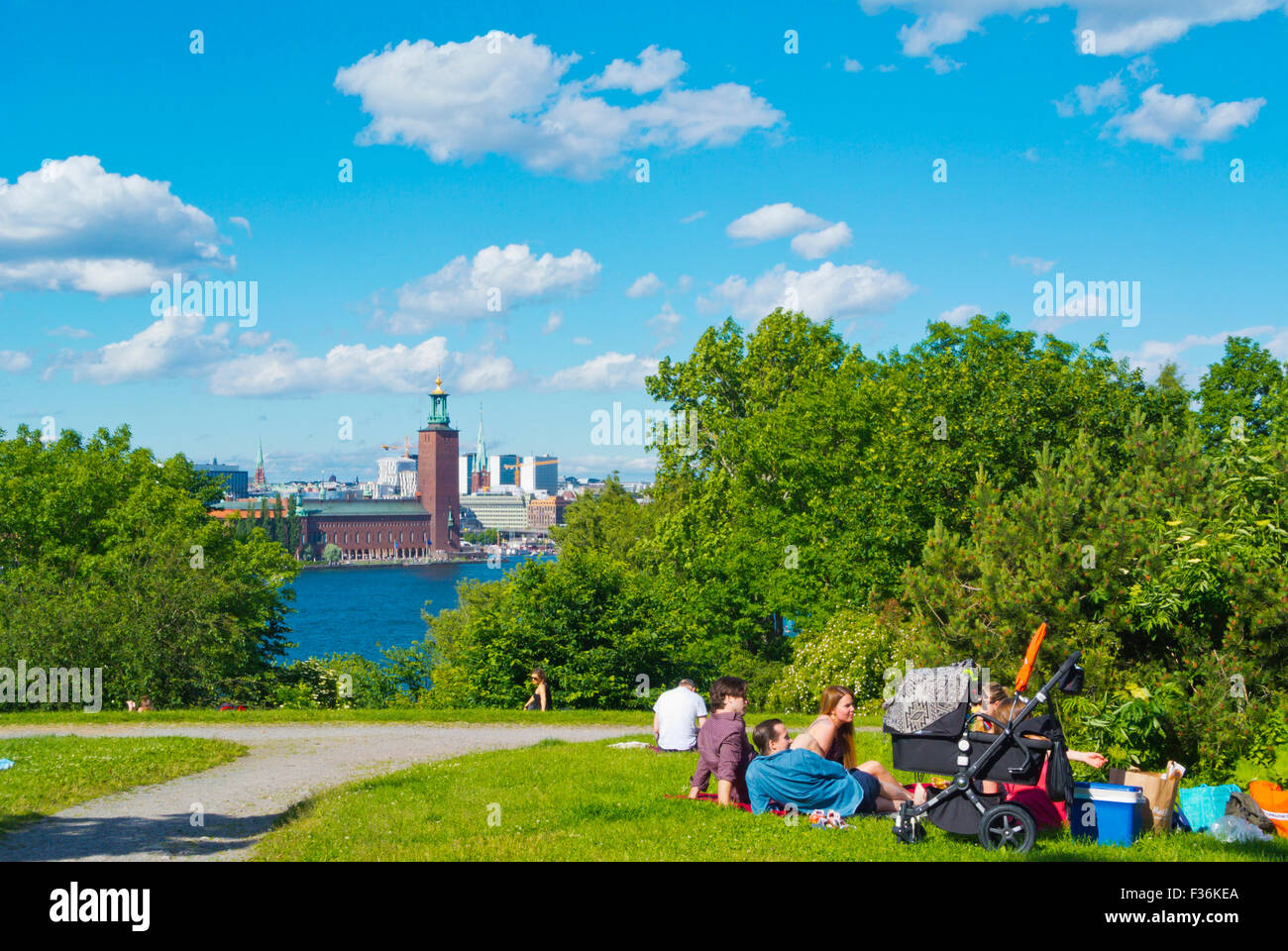 Skinnarviksparken, Park am Hügel mit Blick auf Zinkensdamm, Södermalm, Kungsholmen, Skinnarbacken Bezirk, Stockholm, Schweden Stockfoto