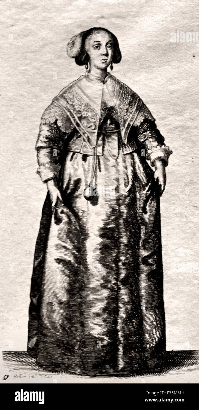 Die Kleidung der englischen Women1640 Wenzel Hollar 1607-1677 (Václav Hollar böhmische Kupferstecher, Wenzel und Wenzel in Deutschland als Wenzel Hollar. In Prag geboren und starb in London Stockfoto