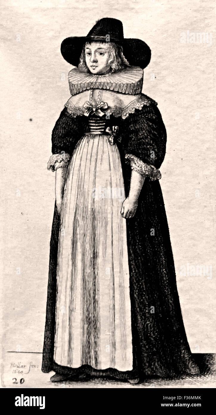 Die Kleidung der englischen Women1640 Wenzel Hollar 1607-1677 (Václav Hollar böhmische Kupferstecher, Wenzel und Wenzel in Deutschland als Wenzel Hollar. In Prag geboren und starb in London Stockfoto