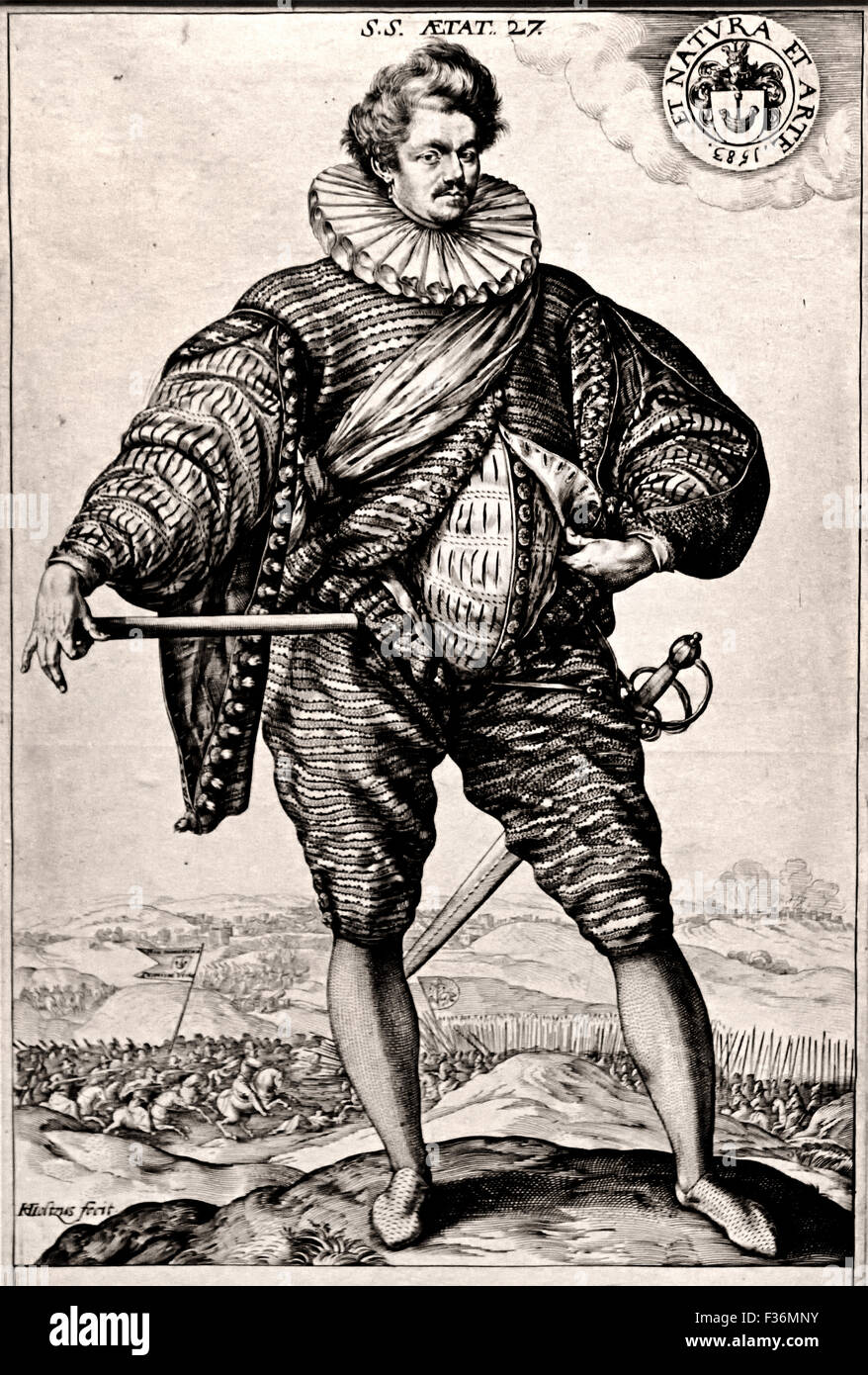 Offiziere in Peascod Dubletten Hendrick Goltzius 1558-1617 Jacob de Gheyn II 1565-1629 Ätzen (Mode um den Offizier mutiger und kämpferisch zu machen) Niederlande Niederlande Stockfoto