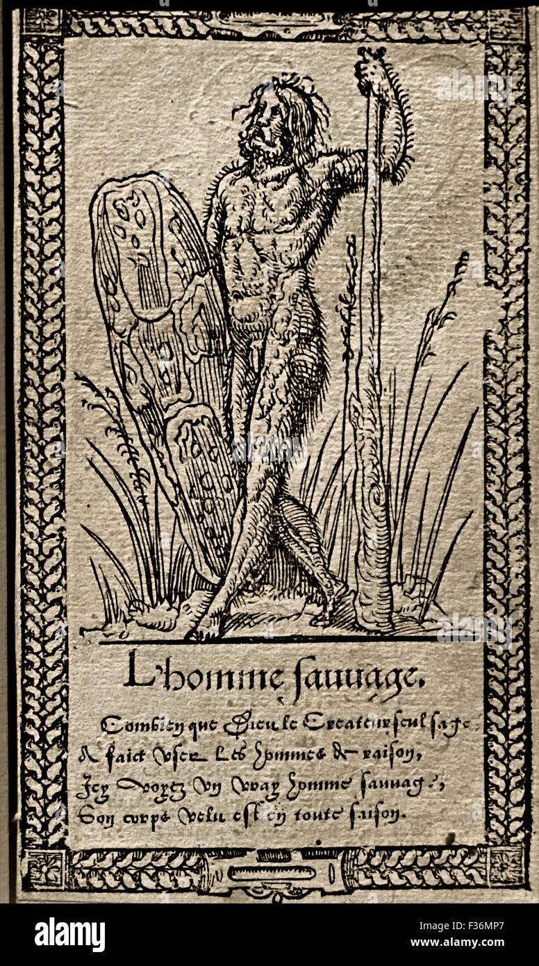 Der edle wilde - L' Bon Sauvage - verschiedene Stile von Kleidung aus dem 16. Jahrhundert Francois Desprez 1562 Holzschnitt herausgegeben von: Richard Breton (1524-1571) Französisch in Paris Stockfoto