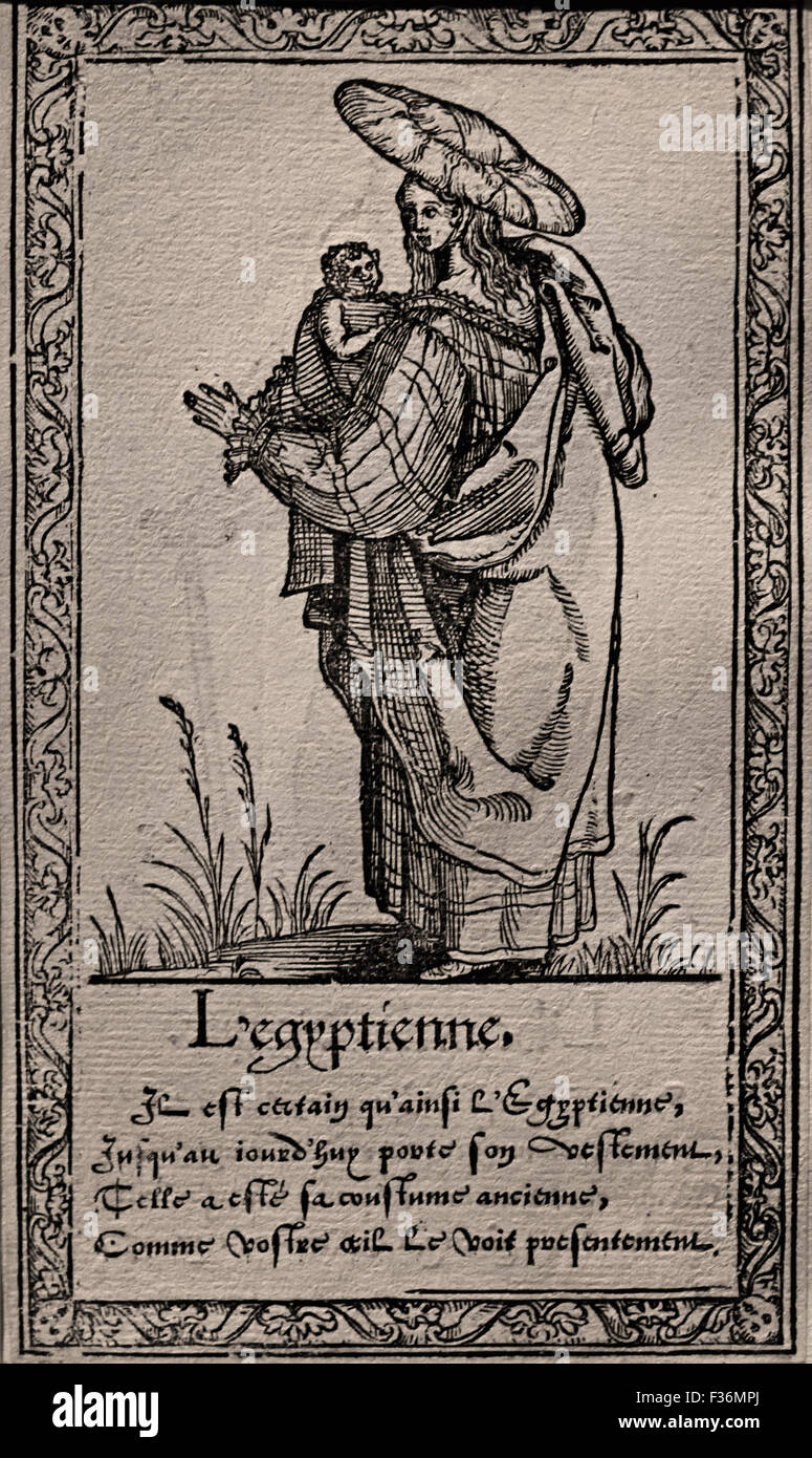 L'Égyptienne - der ägyptische--Verschiedene Stile von Kleidung aus dem 16. Jahrhundert Francois Desprez 1562 Holzschnitt herausgegeben von: Richard Breton (1524-1571) Französisch in Paris Stockfoto