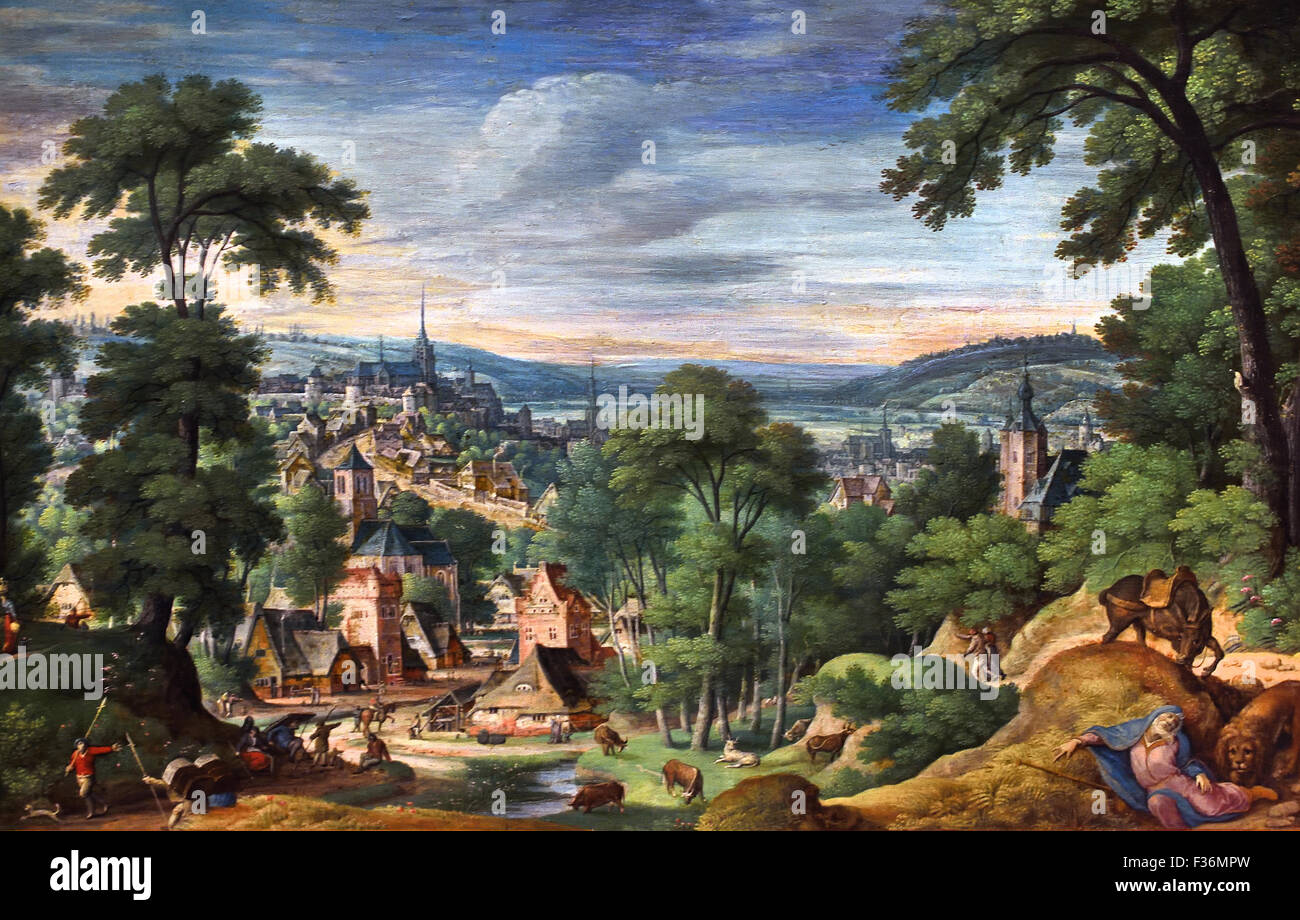 Panorama-Landschaft mit den heiligen Mann Juda 1588 Hans Bol 1534-1593 holländischen Niederlanden Stockfoto