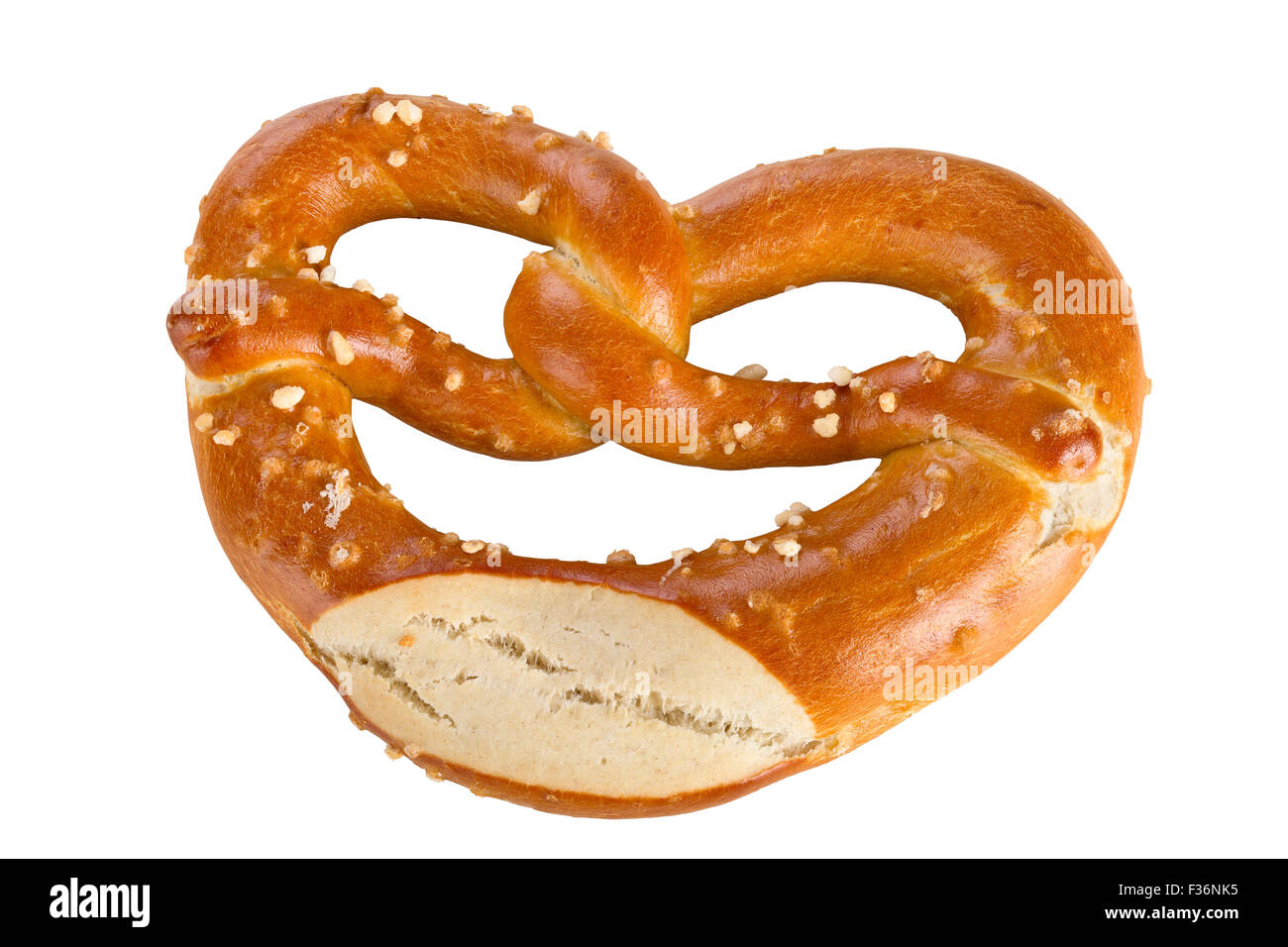 Eine Brezel ist eine Art gebackenes Brot Produkt aus Teig geformt am häufigsten zu einem Knoten, isoliert auf weißem Hintergrund. Stockfoto