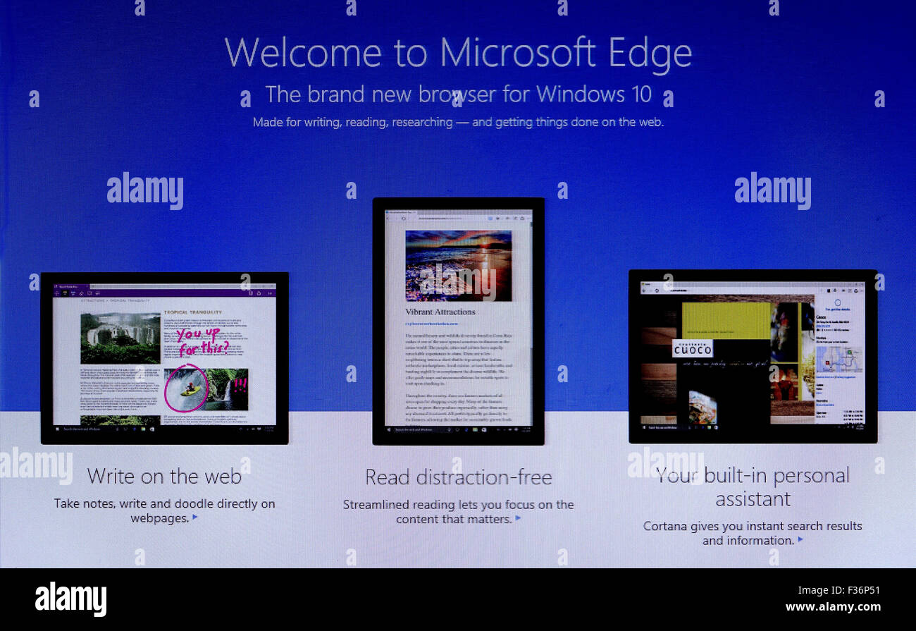 Microsoft Edge, Windows 10, OS, neueste Update, Upgrade, Computer, Technik, Elektronik Stockfoto