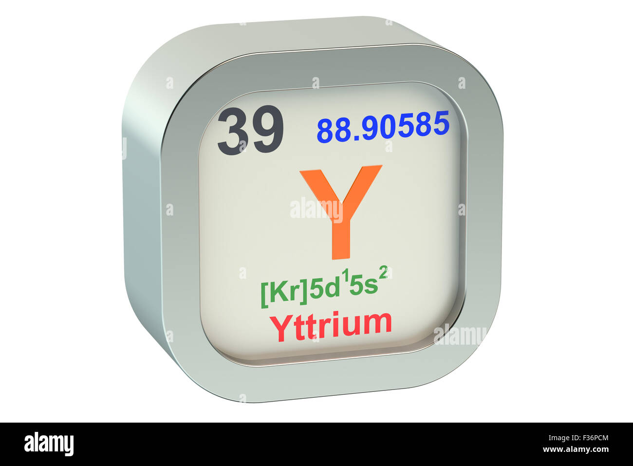 Yttrium-Element Symbol isoliert auf weißem Hintergrund Stockfoto