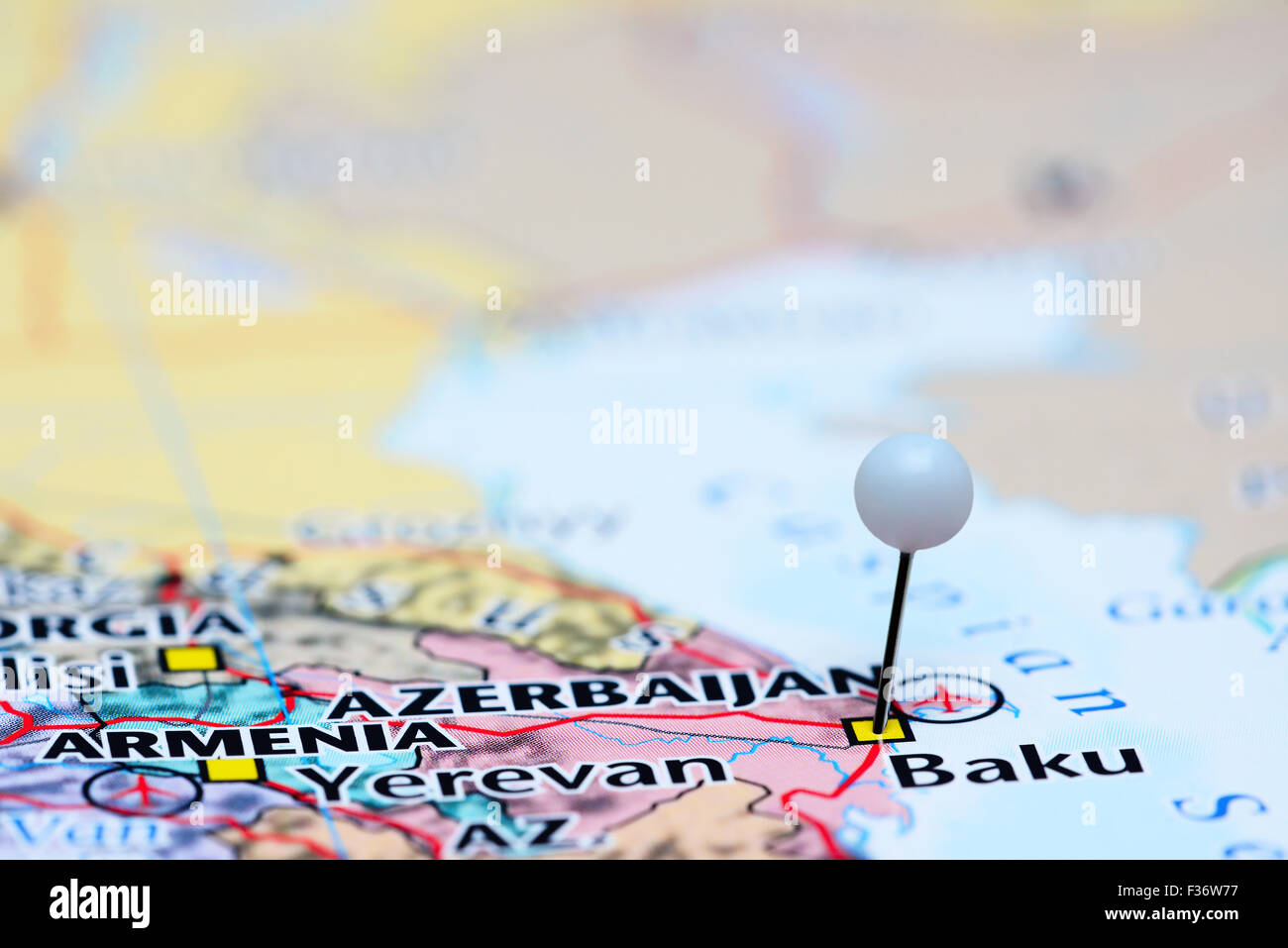 Baku, fixiert auf einer Karte von Asien Stockfoto
