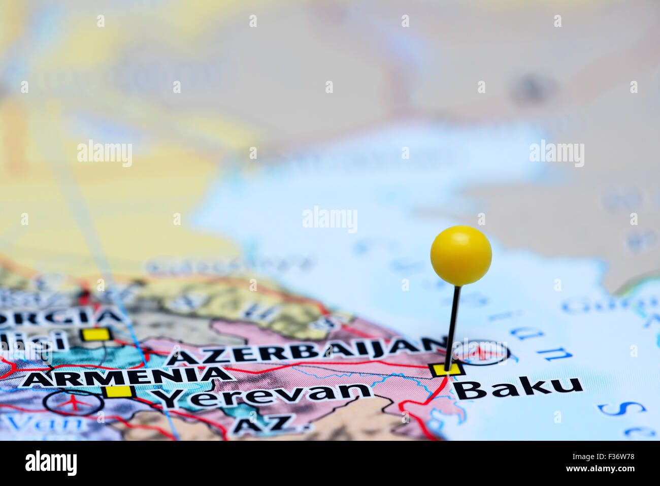 Baku, fixiert auf einer Karte von Asien Stockfoto