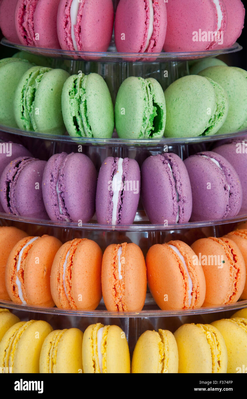 Macarones Cookies in verschiedenen Farben Stockfoto