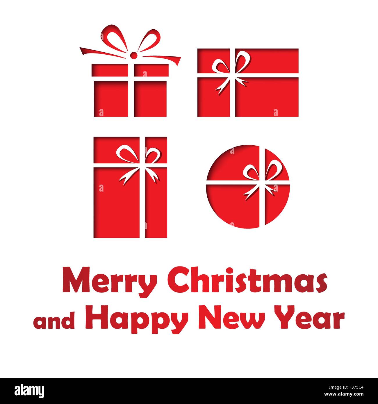 Frohe Weihnachten und ein frohes neues Jahr-Karte mit vier Geschenke box Stock Vektor