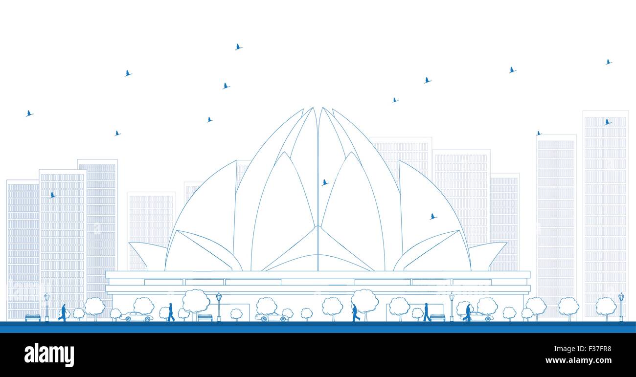Gliederung der Lotus-Tempel in Neu-Delhi, Indien, ist ein Bahai-House der Anbetung. Vektor-Illustration Stock Vektor