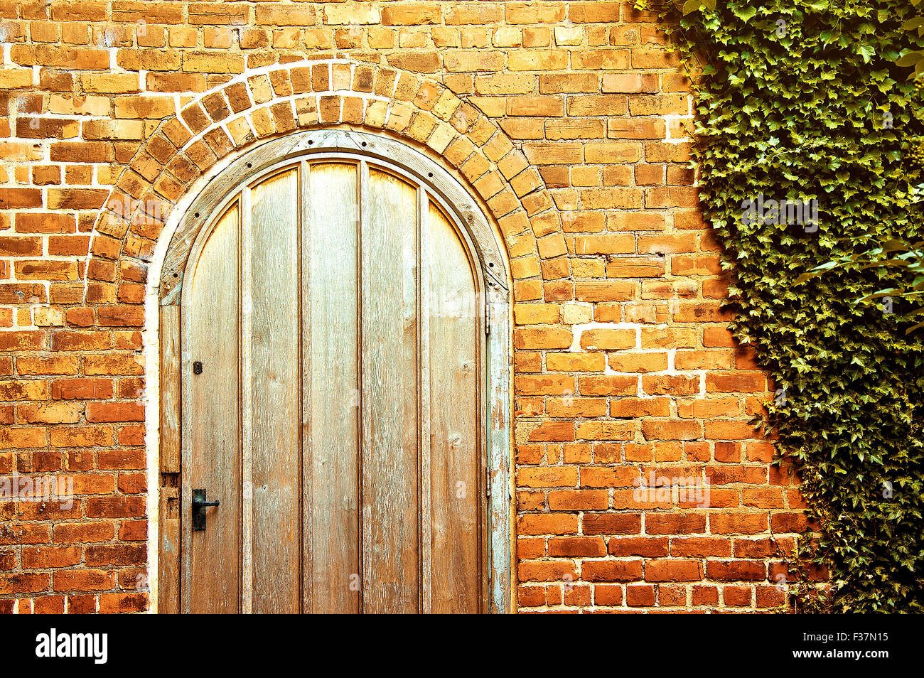 Alte Tür in der Mauer. Alten Portal zu neuem Leben. Stockfoto
