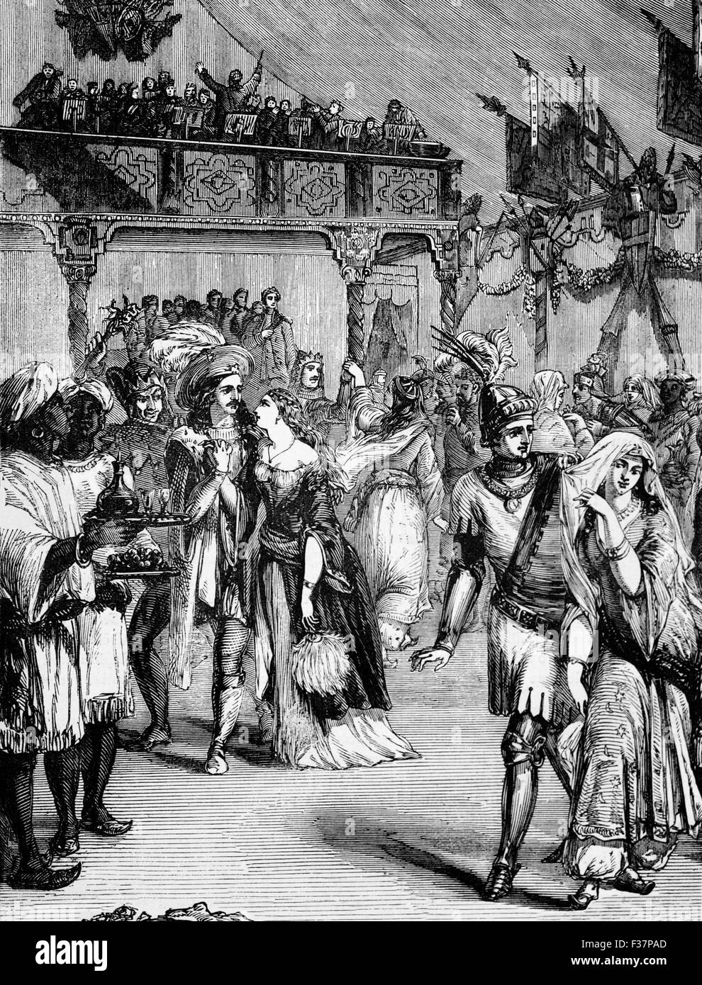 Kostümball gegeben zu Ehren von General William Howe, 5. Viscount Howe, einem britischen Offizier, Oberbefehlshaber der britischen zu stieg, Kräfte während des amerikanischen Unabhängigkeitskrieges. Stockfoto