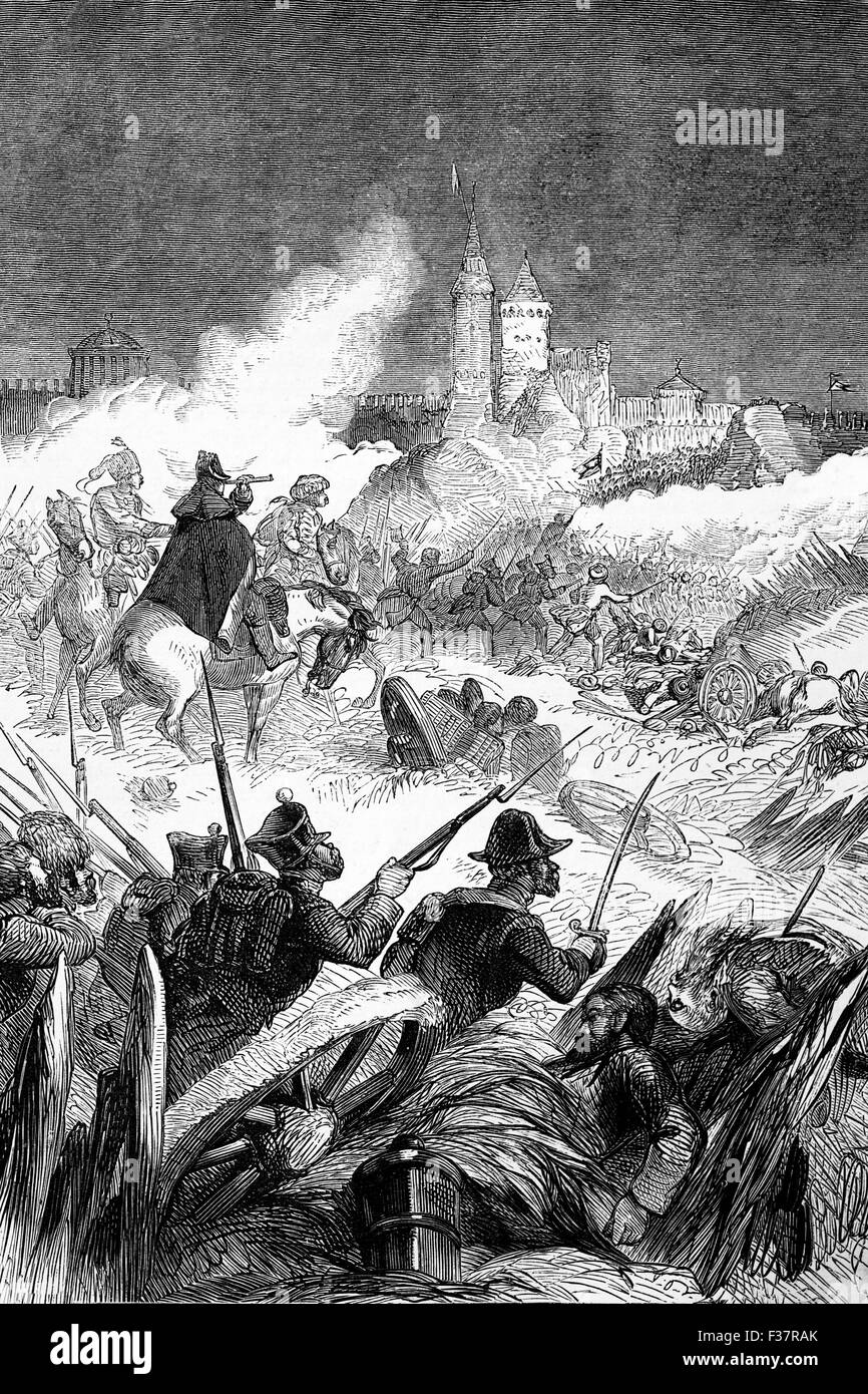 Die Festung von Oczakow mit Blick auf den Fluss Dnjepr wurde 1787 mit großen Verlusten auf beiden Seiten von den Russen von den Türken erobert. Stockfoto