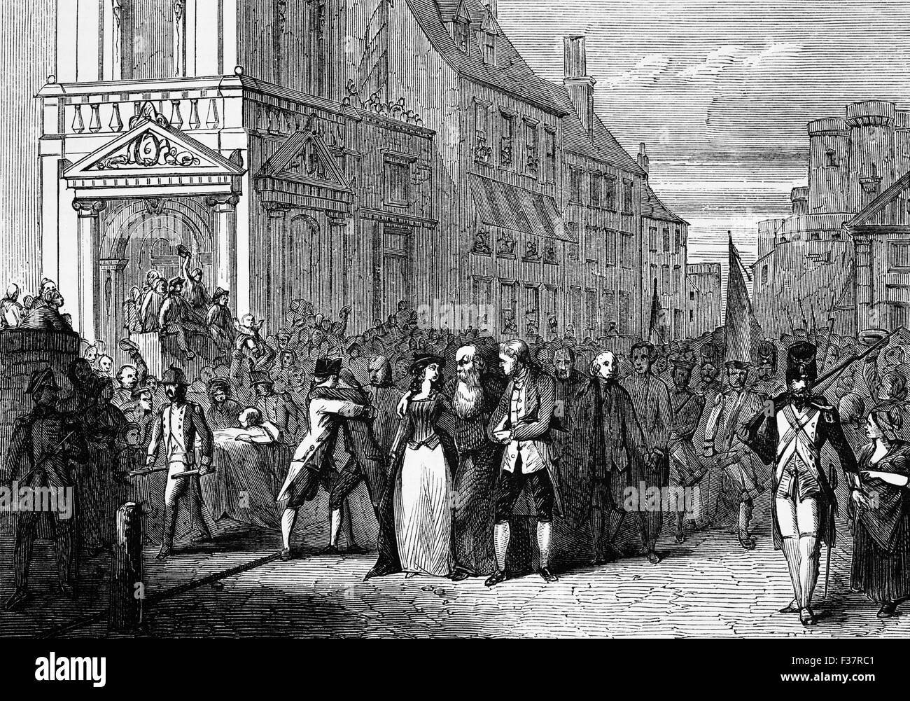 Der erste Tag der Freiheit nach dem Sturm auf die Bastille in Paris, Frankreich am Morgen des 14. Juli 1789. Stockfoto