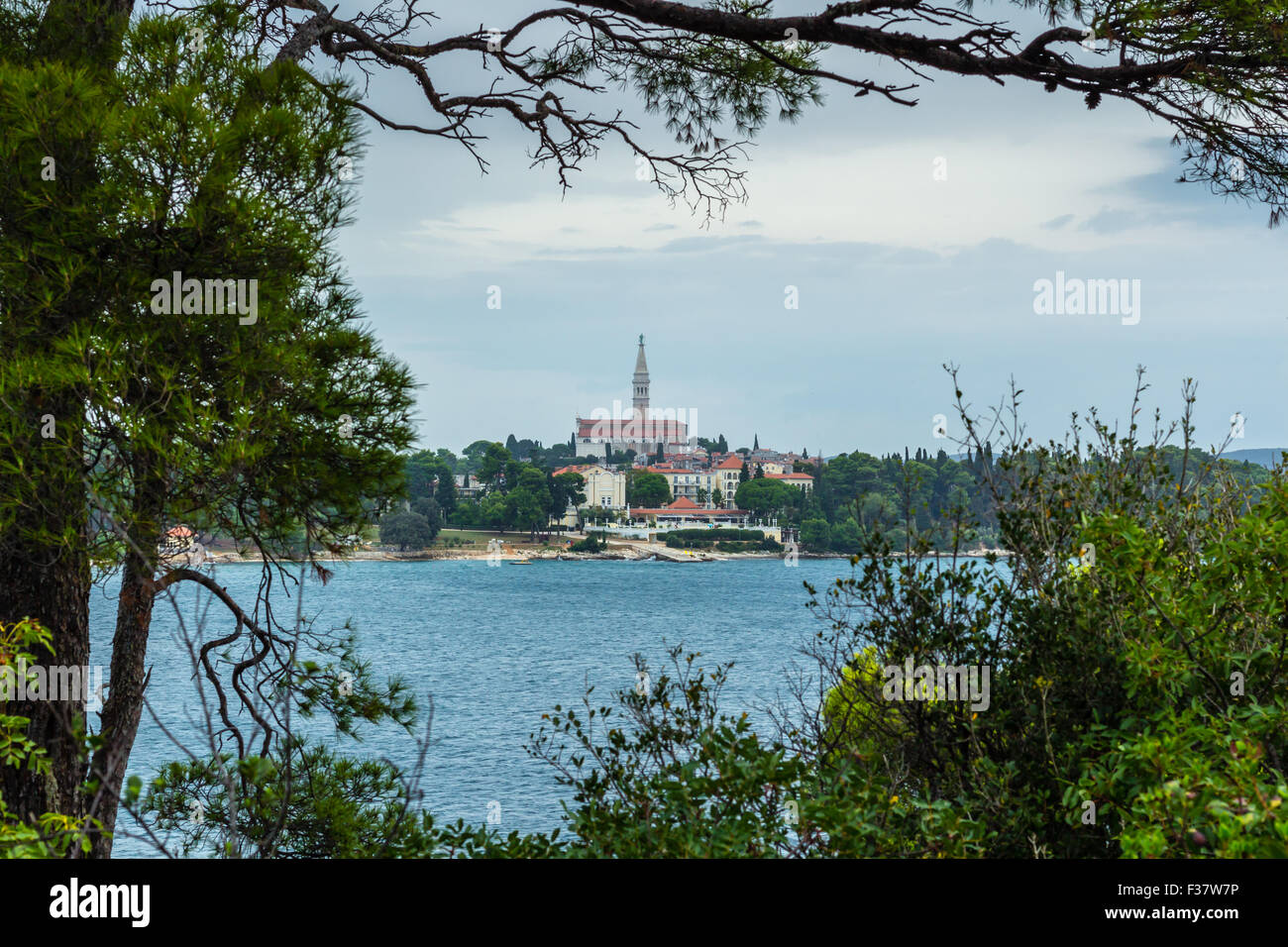 Adriatische Meer umgibt venezianischen alte Stadt, Rovinj, Halbinsel Istrien, Kroatien Stockfoto