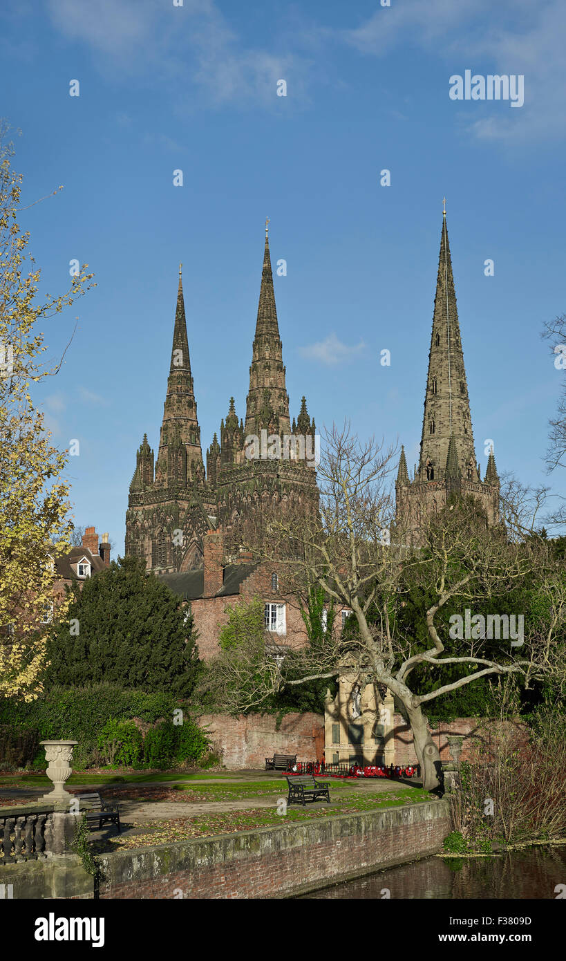 Kathedrale von Lichfield drei Türme Stockfoto