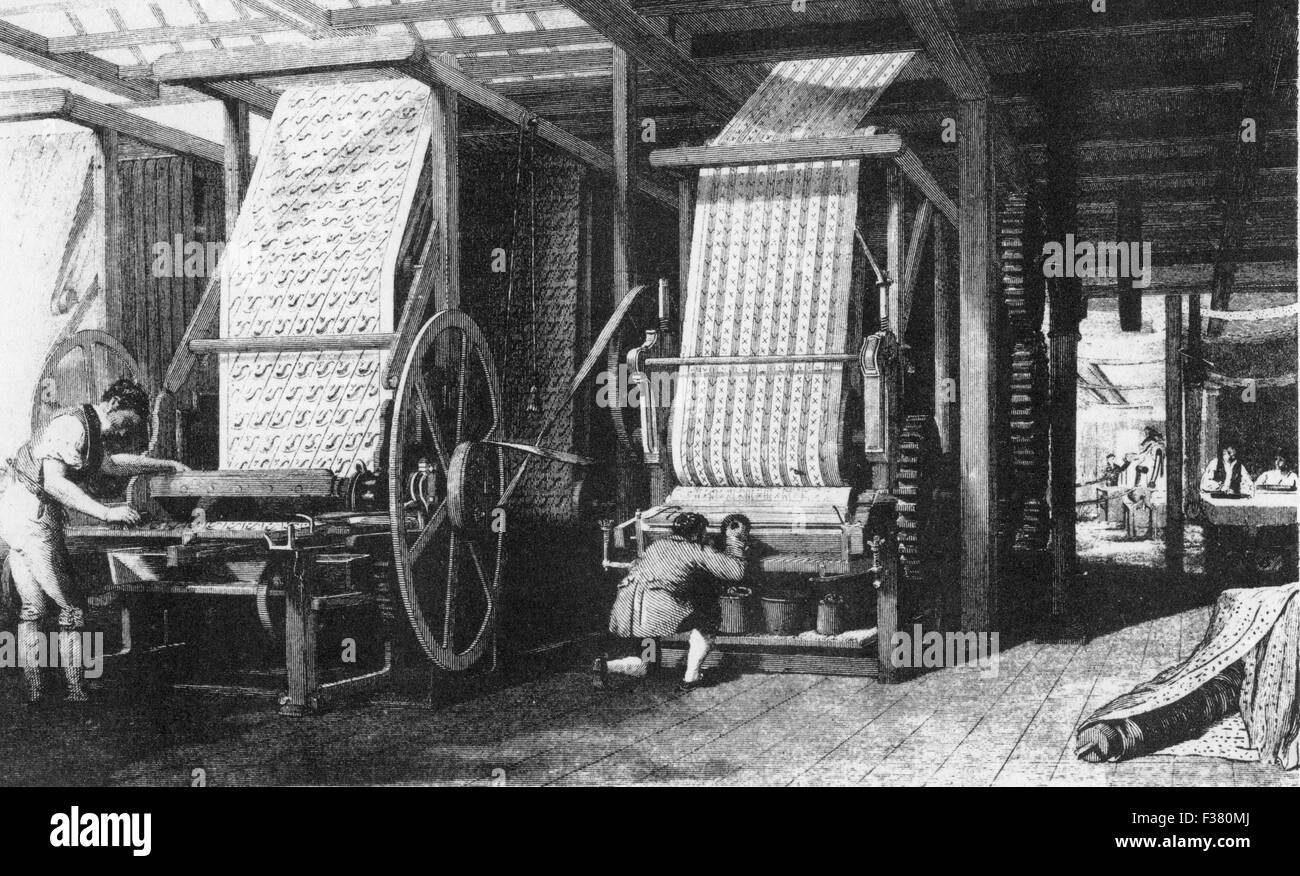 CALICO Drucken von Baines Geschichte der Baumwolle Herstellung, 1835 Stockfoto