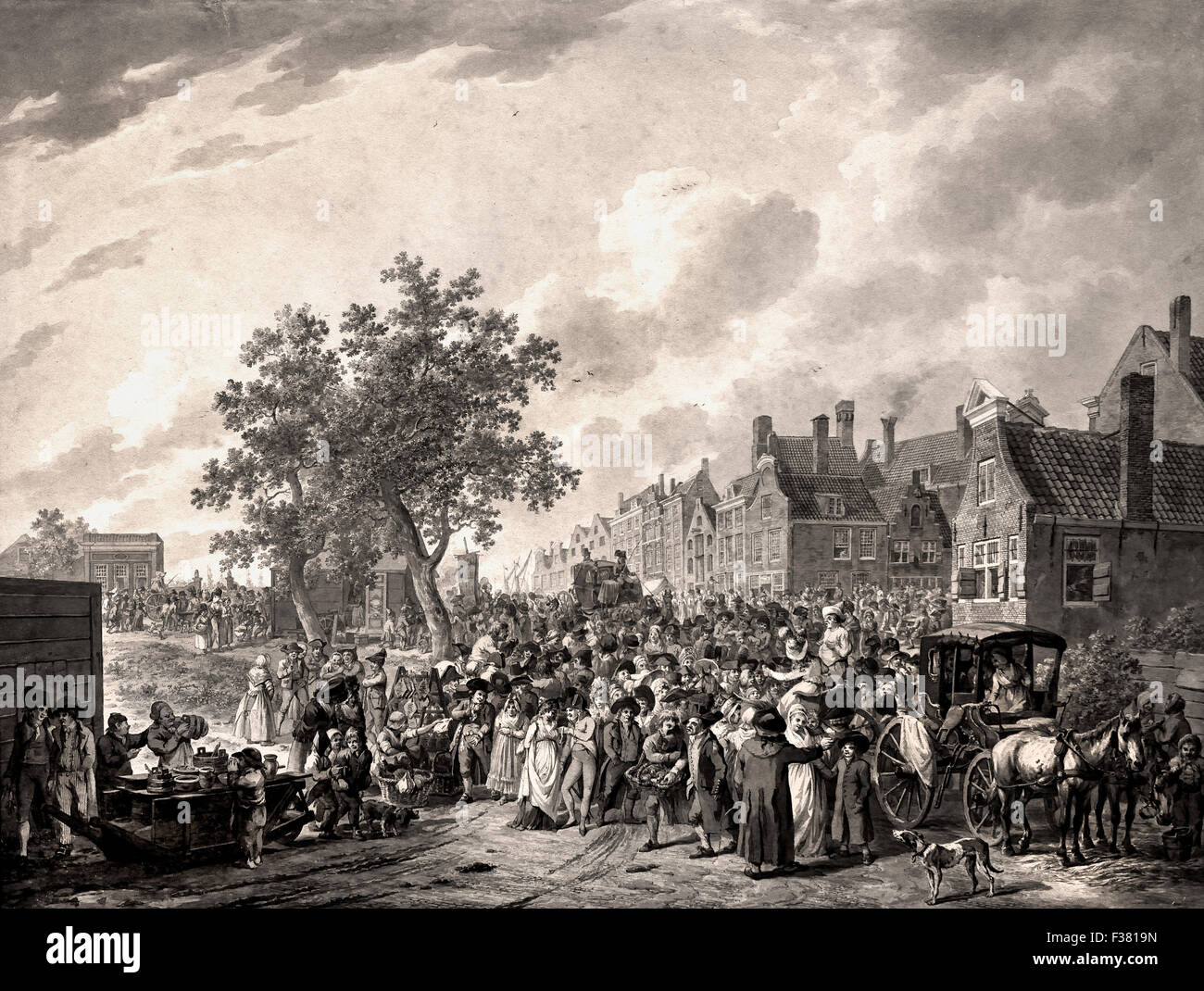 Ein großes Publikum treffen am Rande der Stadt 1797 Christoffel Meijer 1776-1813 holländischen Niederlanden Zeichnung Stockfoto