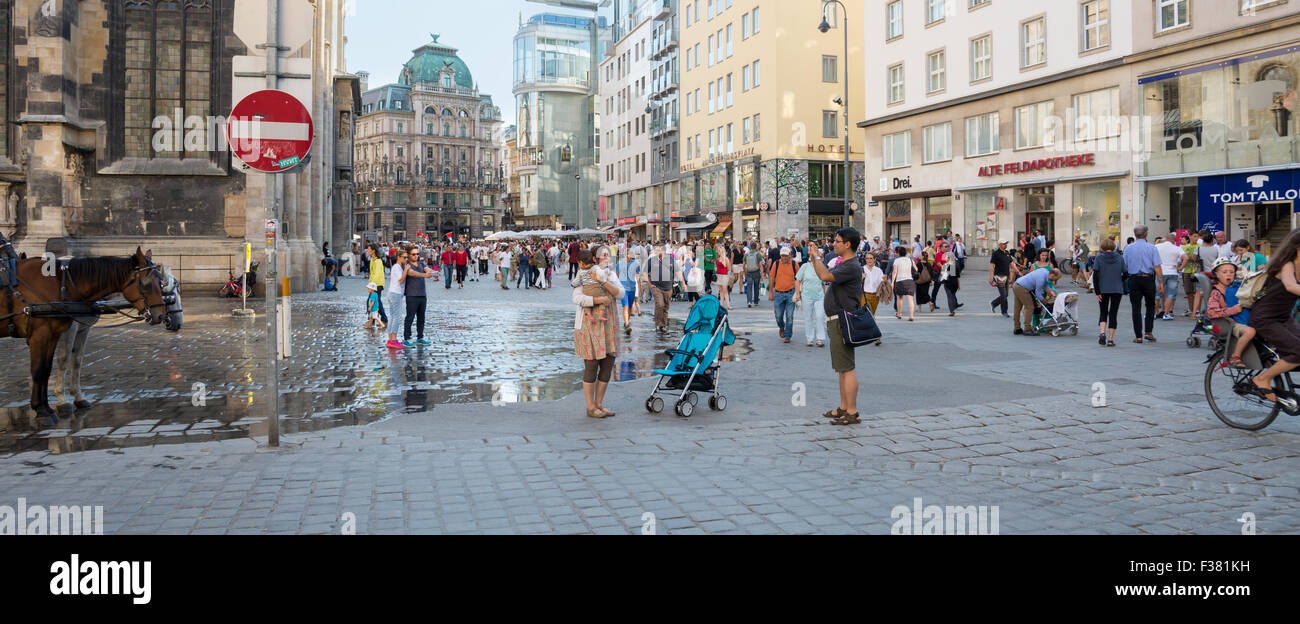 Wien, Österreich - 31. Juli 2015: Menschen, die zu Fuß in das historische Zentrum von Wien Stephansplatz am 31. Juli 2015 in Wien Stockfoto