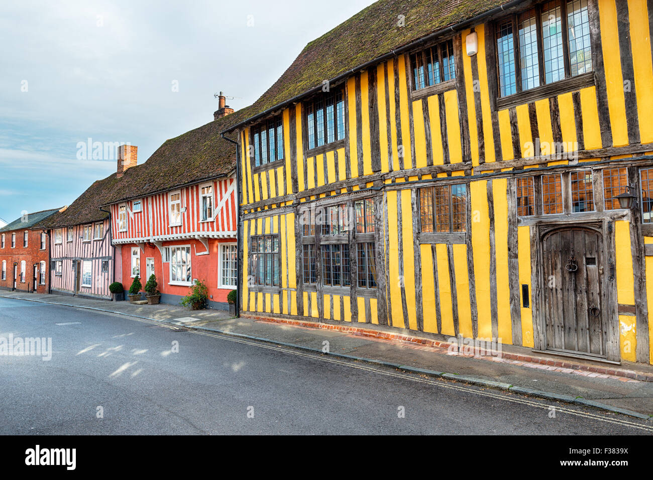 Bunte Tudor Fachwerkhäusern in Lavenham in Suffolk Stockfoto