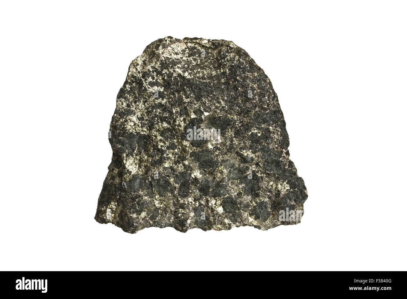 Nickelerz (helle Nickelmagnetkies, dunkler Pyrrhotite) in Pyroxenite Wirtgestein Stockfoto
