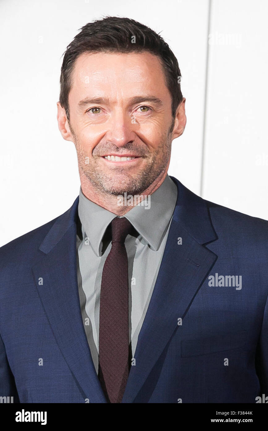 Tokio, Japan. 1. Oktober 2015. Australische Schauspieler Hugh Jackman besucht die japanische Premiere für den Film Pan in Roppongi Hills Arena am 1. Oktober 2015, Tokio, Japan. Der Film trifft japanische Theater am 31. Oktober. Credit: Rodrigo Reyes Marin/AFLO/Alamy Live News Stockfoto