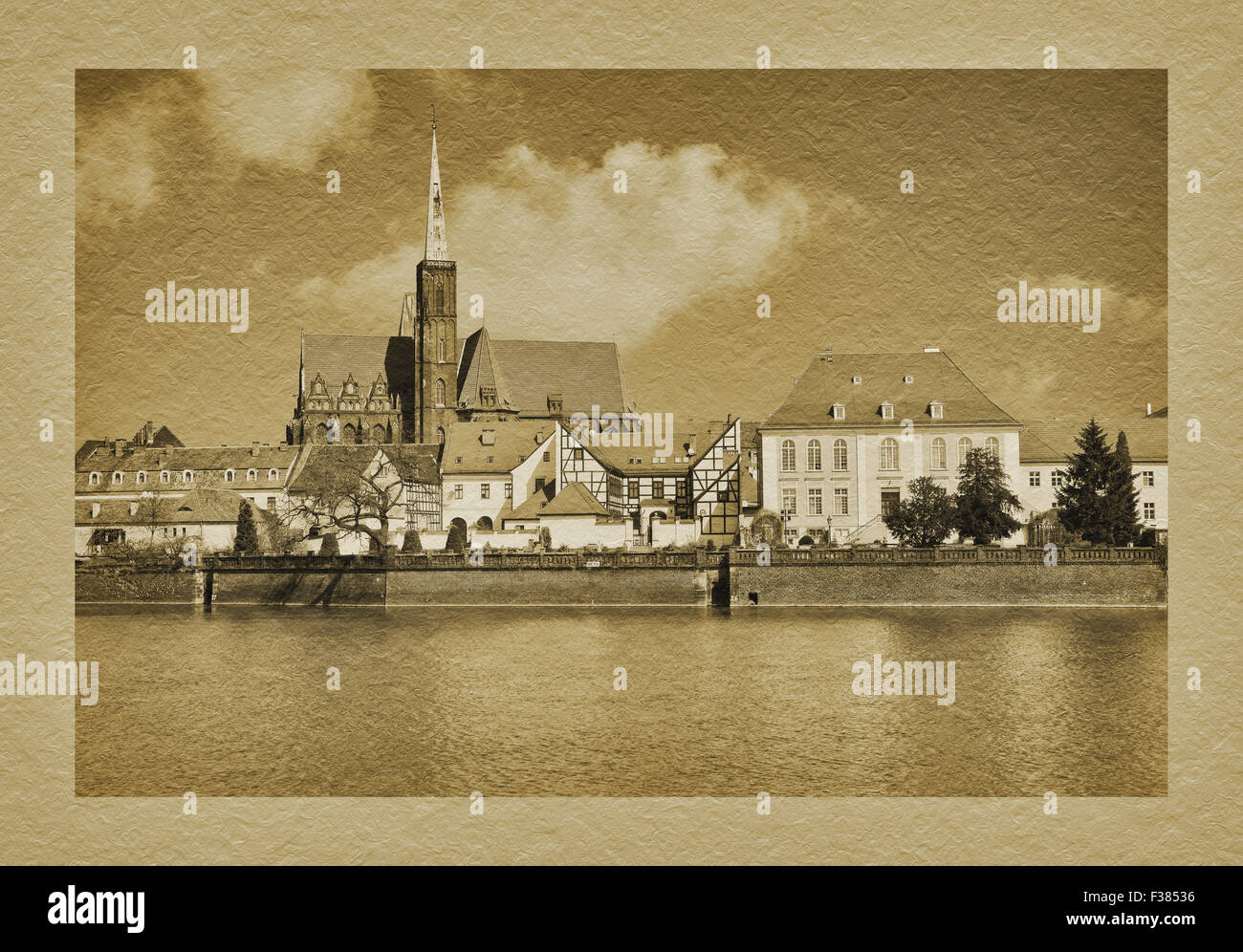 Blick über die Odra Insel Dome und die Kirche des Heiligen Kreuzes, Wroclaw, niedriger schlesischen, Polen, Europa Stockfoto