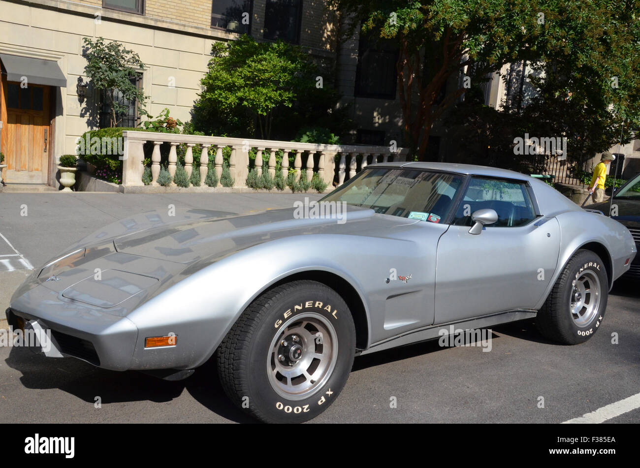 1970er Jahre Corvette Stingray Silber New York Park Slope Brooklyn Muscle-Car auf der Straße geparkt Stockfoto