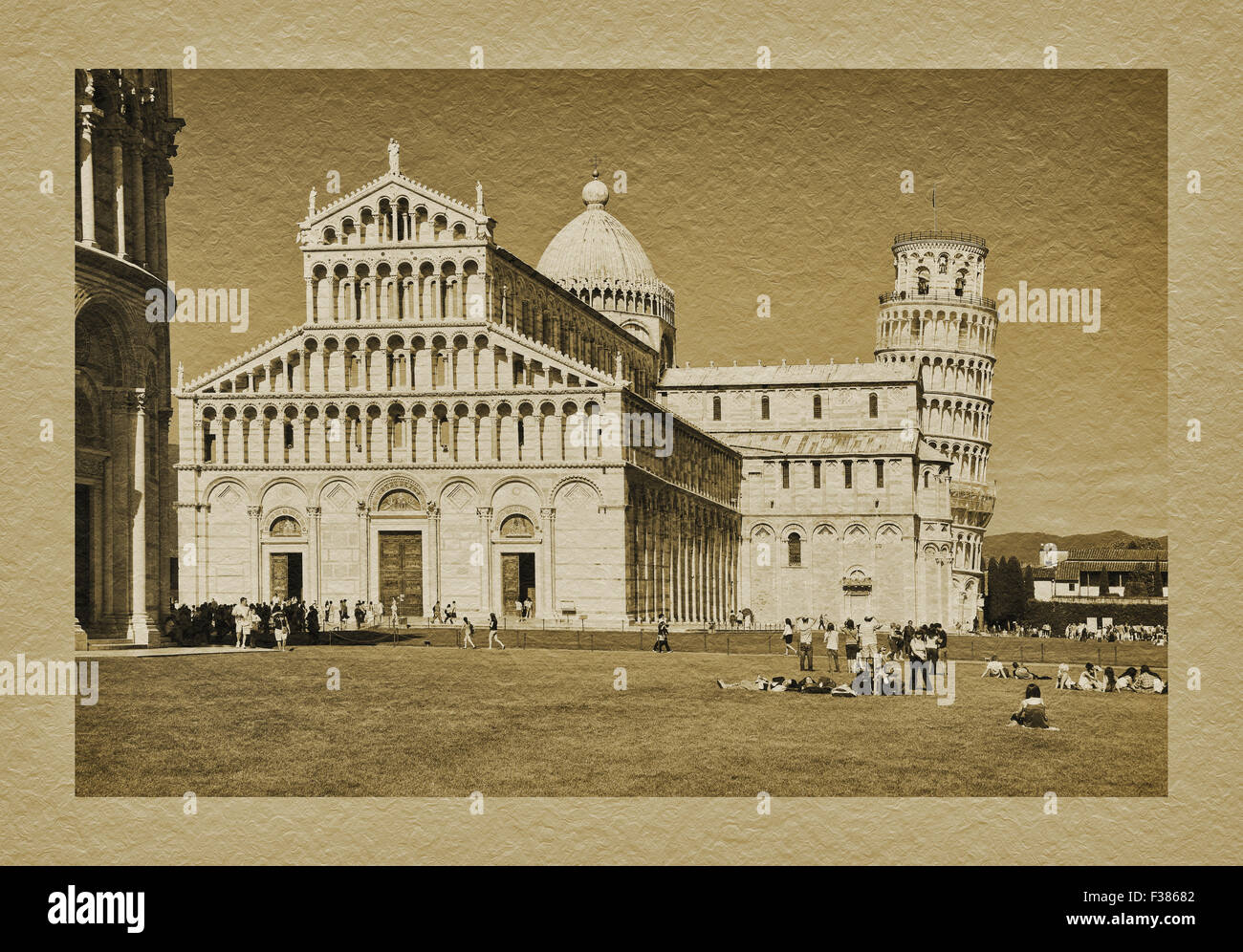Blick zum Duomo St. Maria Himmelfahrt und dem schiefen Turm von Pisa, 57 Meter hoch, Pisa, Toskana, Italien, Europa Stockfoto