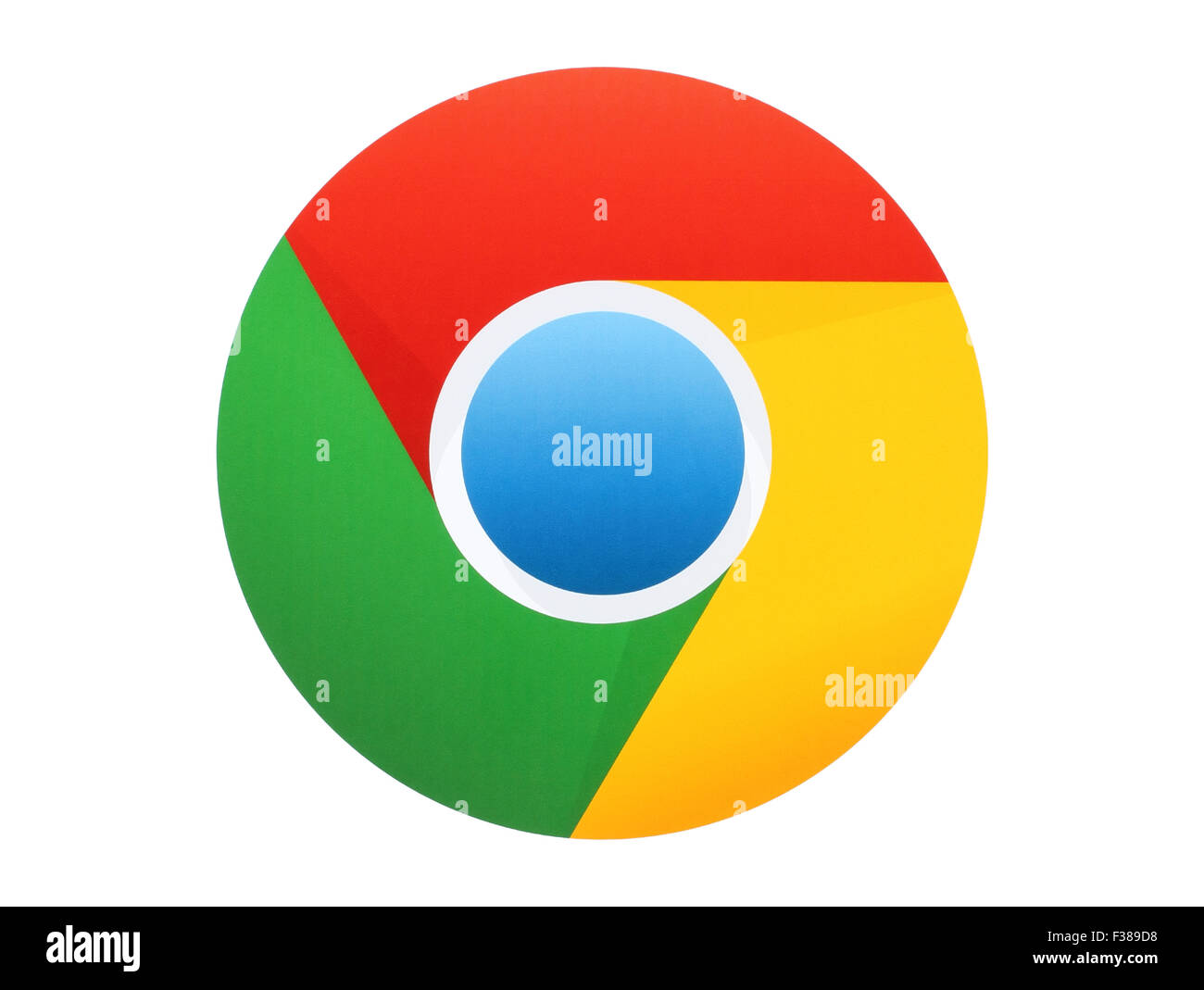 Kiew, UKRAINE - 27. APRIL 2015:Google Chrome Logo auf Papier auf weißem Hintergrund gedruckt. Google Chrome ist ein Webbrowser freeware Stockfoto
