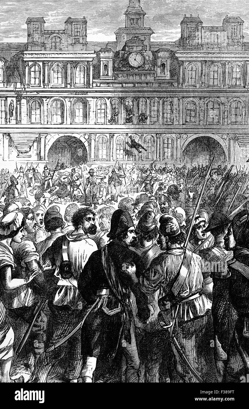 Ein Angriff auf das Hotel de Ville konventionsgemäß Truppen unter Paul Barras (AKA Paul François Jean Nicolas und Vicomte de Barras) Teil der Thermidorian Reaktion, eine Revolte in der französischen Revolution gegen die Auswüchse von der Herrschaft des Terrors im Juli 1794 Stockfoto