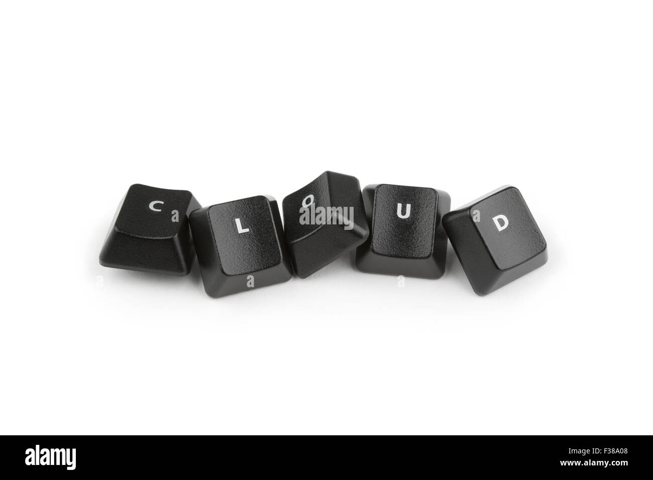 Wort-Wolke gebildet mit Computer-Tastatur-Tasten auf weißem Hintergrund mit Schatten Stockfoto