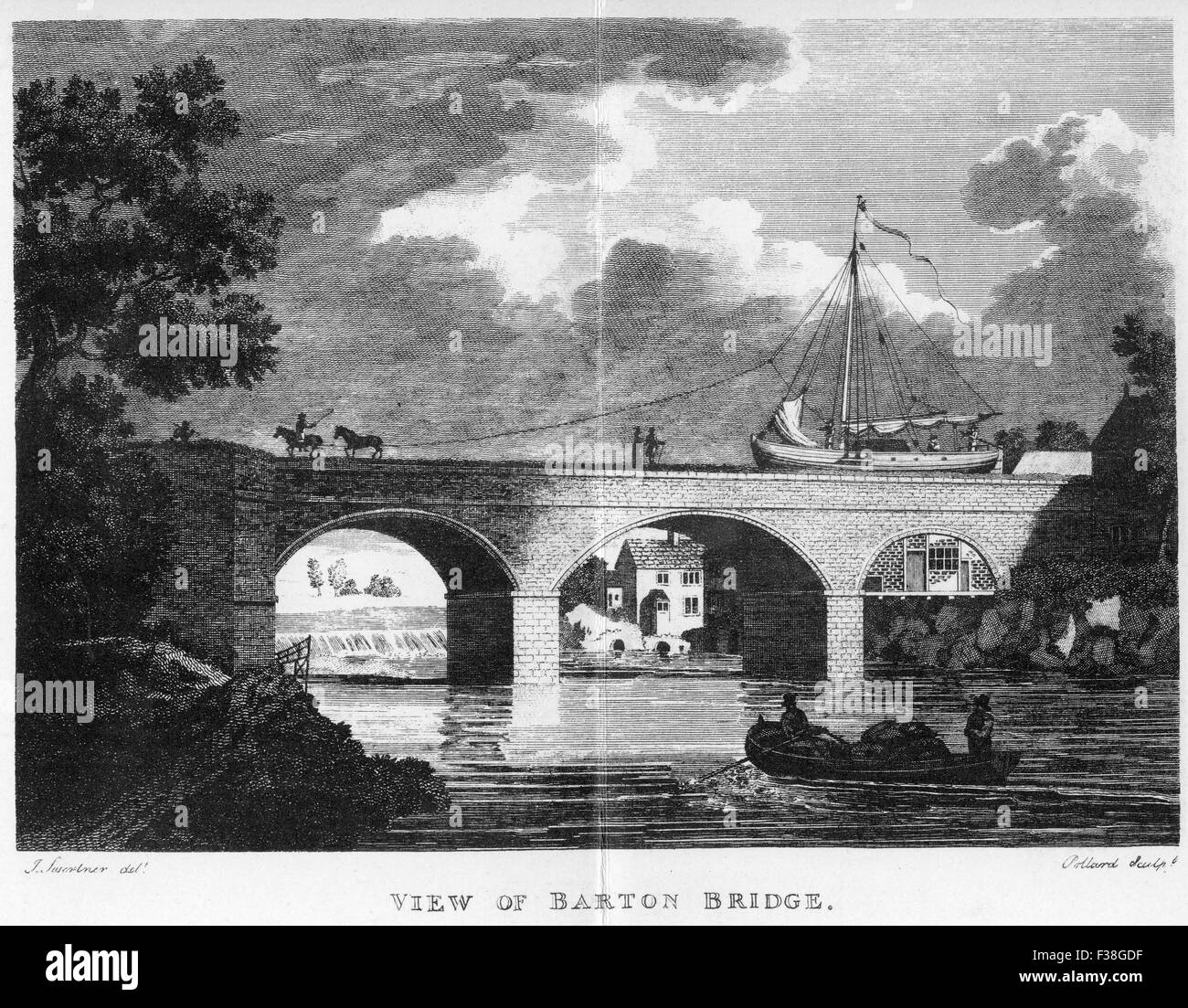 BARTON-Brücke am Bridgewater Kanal in eine 1795-Gravur Stockfoto