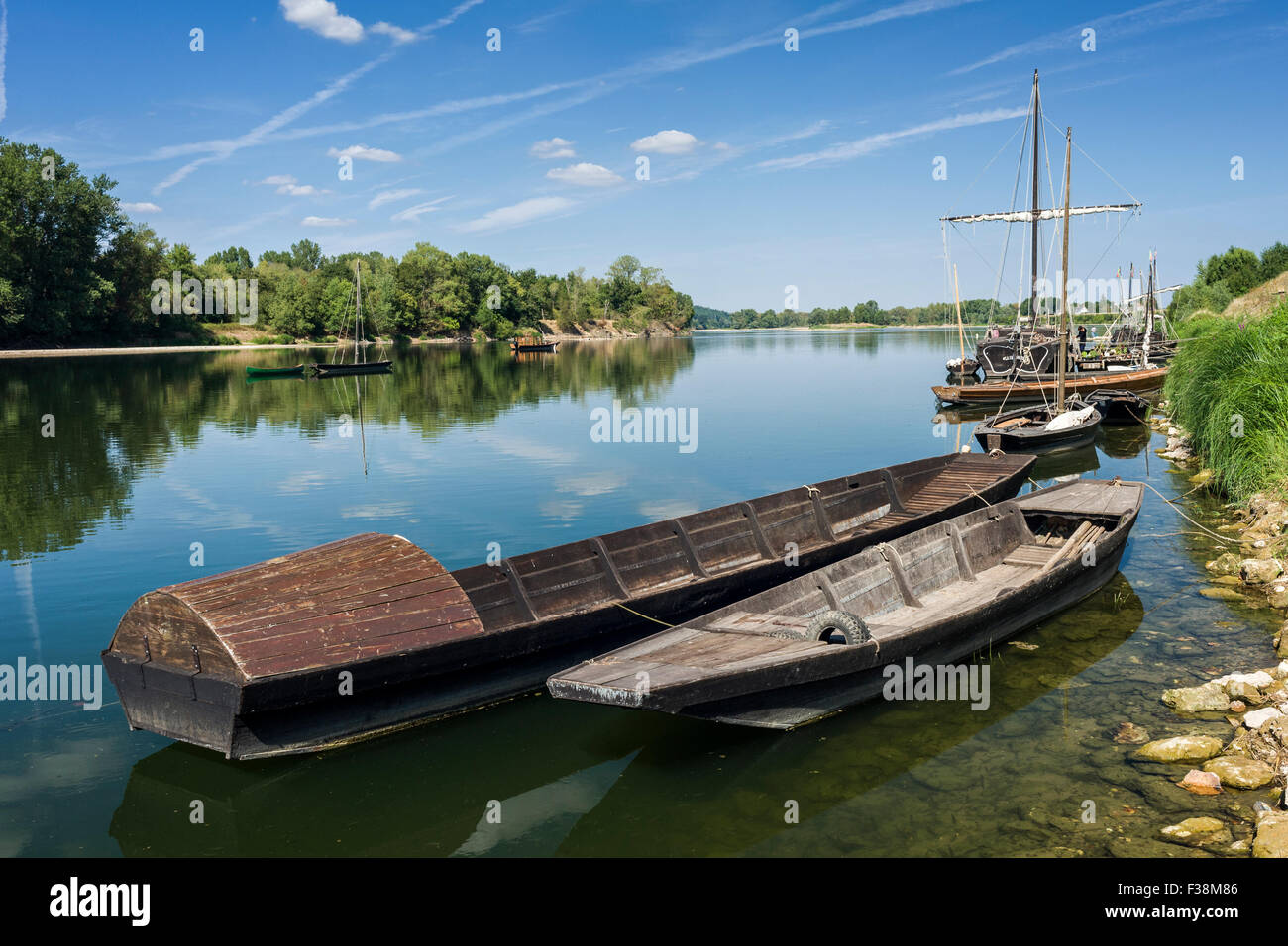 Frankreich, Indre et Loire, Loire-Tal, Weltkulturerbe von UNESCO, Bréhémont, Flussschiffe (Gabares) an der Loire Stockfoto
