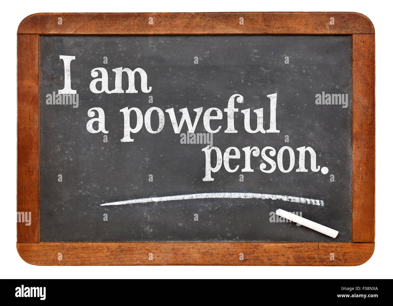 Ich bin eine mächtige Person - positive Affirmationen Worte auf einer Vintage Schiefer-Tafel Stockfoto