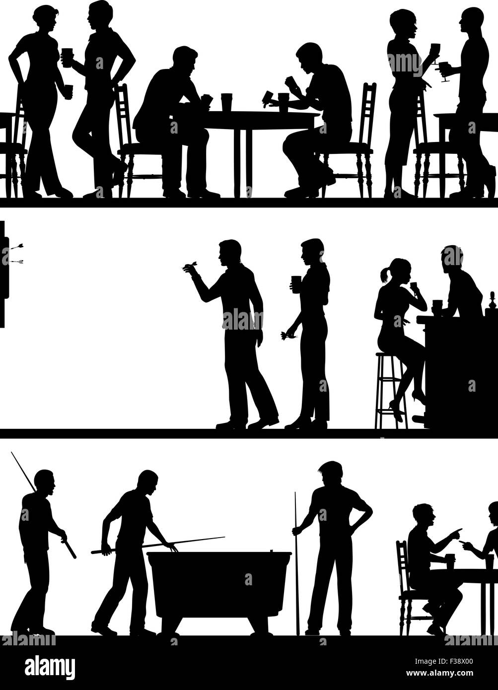 Satz von eps8 bearbeitbares Vektor Ausschnitt Vordergrund Silhouetten von typisch britischen Pub-Spiele mit allen Elementen als separate Objekte Stock Vektor