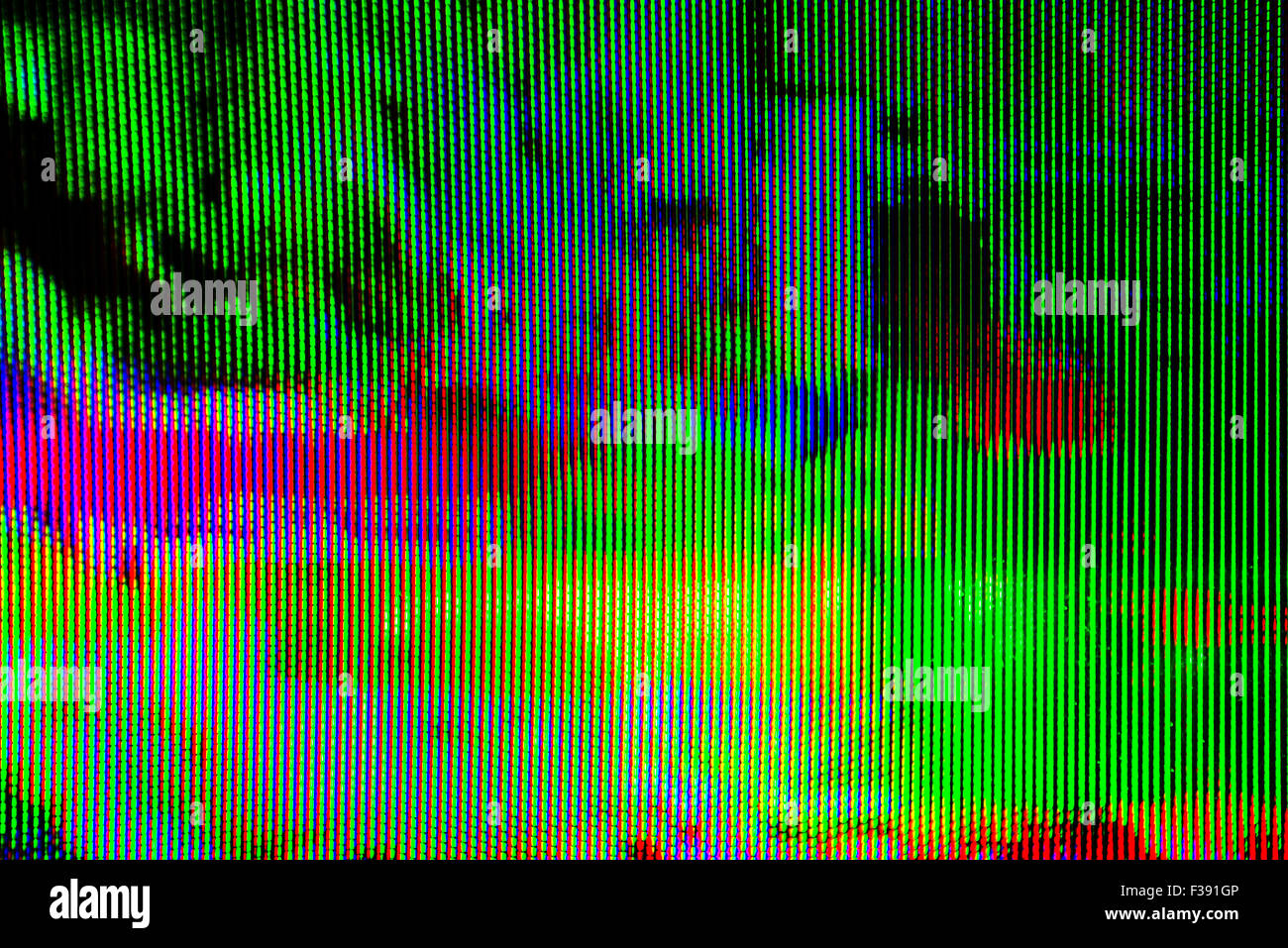 Digitale TV-Sendung Glitch, TV-Bildschirm als Technik-Hintergrund Stockfoto
