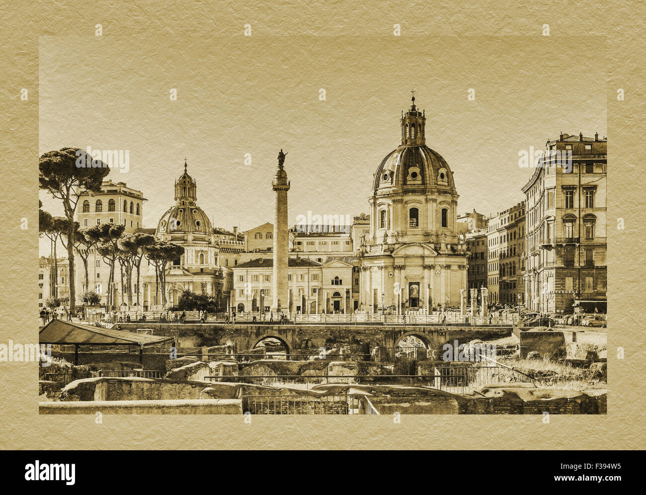 Blick auf Trajans Forum und Trajans Spalte, befindet sich im historischen Zentrum von Rom, Latium, Italien, Europa Stockfoto