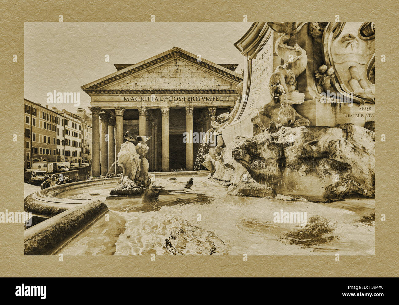 Das Pantheon ist seit 609 n. Chr., eine katholische Kirche. Der Brunnen wurde von Giacomo della Porta im Jahre 1575, Rom, Italien, Europa Stockfoto