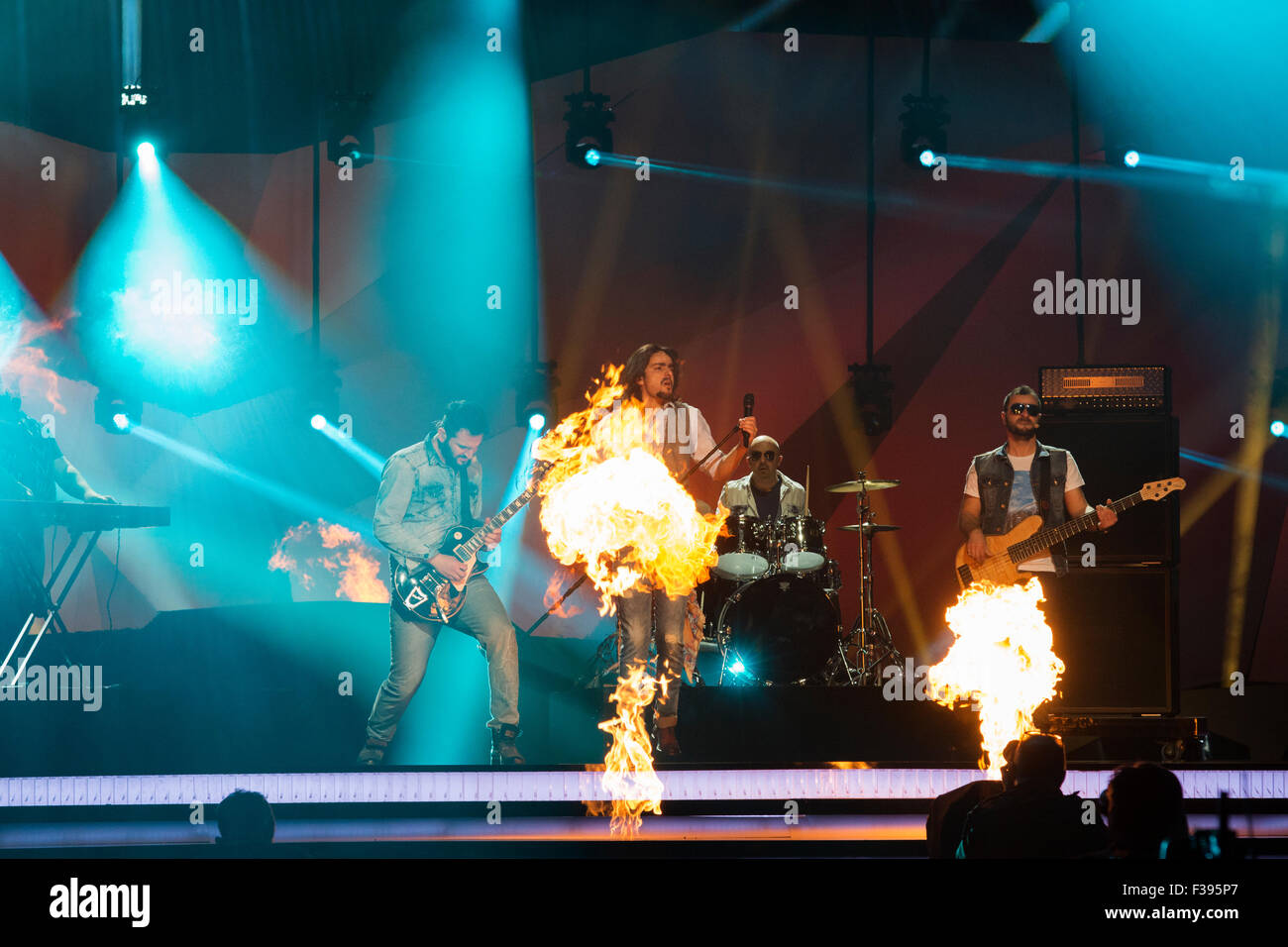 Malmö, Schweden. Freitag, 17. Mai 2013. Die Dorlans führen Sie ihren Song "Lonely Planet" für Armenien. Stockfoto