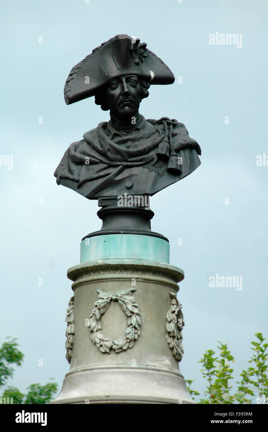 Statue / Bueste: Friedrich der Grosse, Volkspark Friedrichshain, Berlin-Prenzlauer Berg. Stockfoto