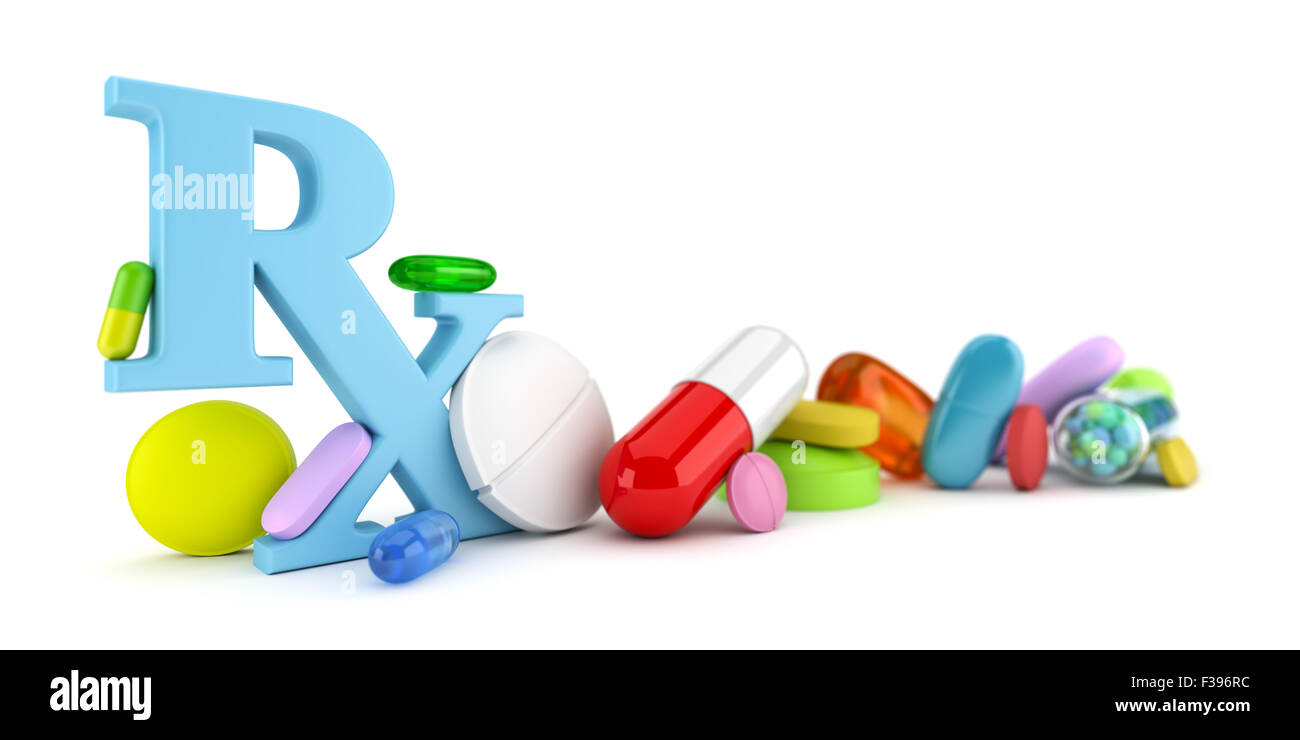 Vielzahl von bunten verschreibungspflichtige Medikamente Stockfoto