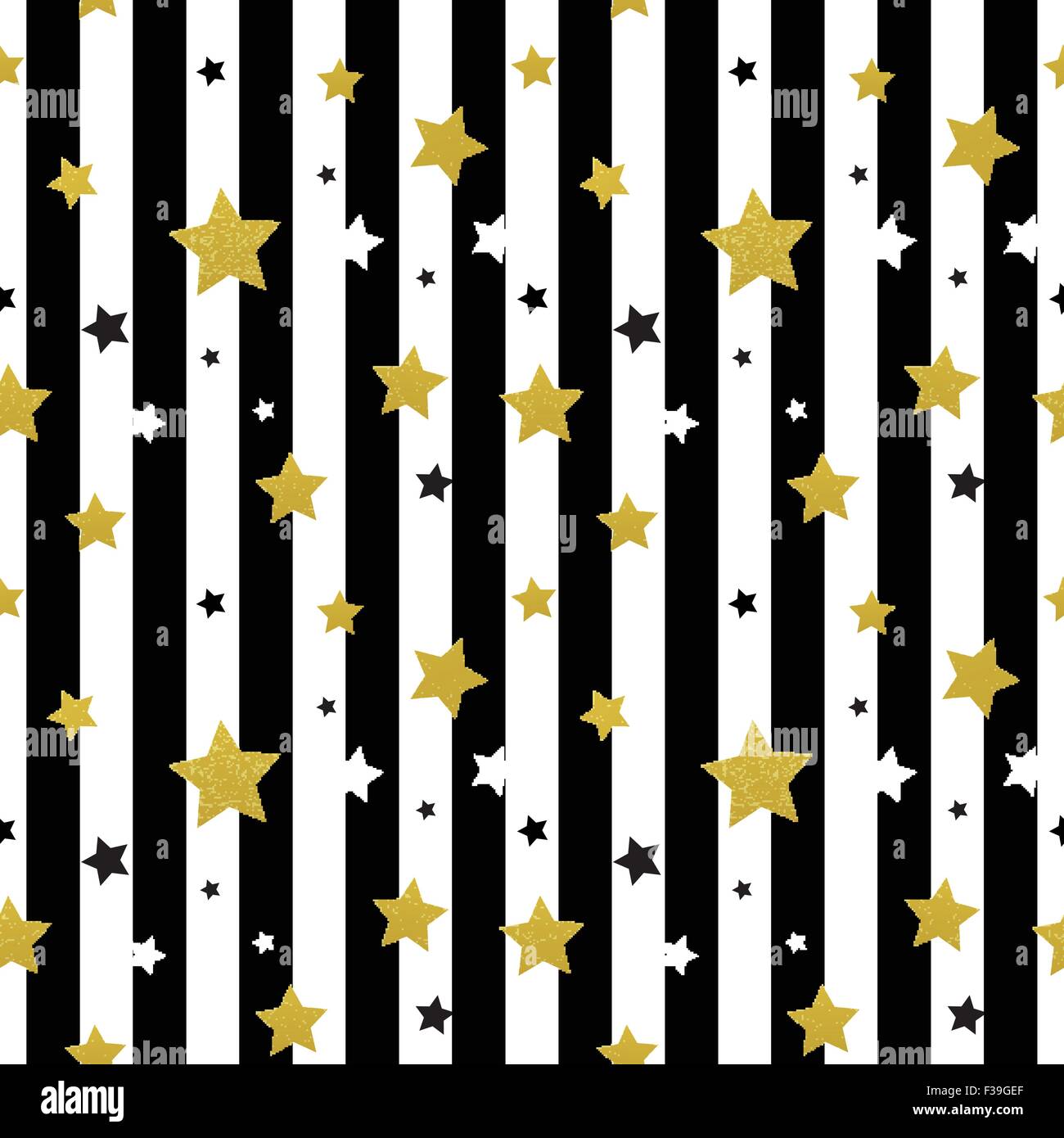 Schwarz, weiß und Gold Sterne seamless pattern. Vektor-illustration Stock Vektor
