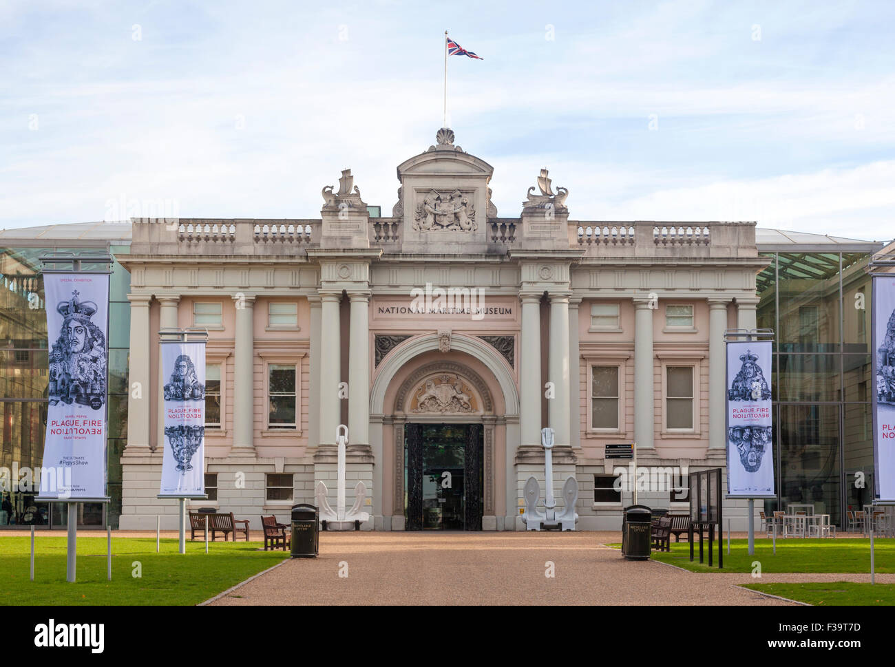 Vorderansicht und Eintritt in das National Maritime Museum, Greenwich, London, UK Stockfoto