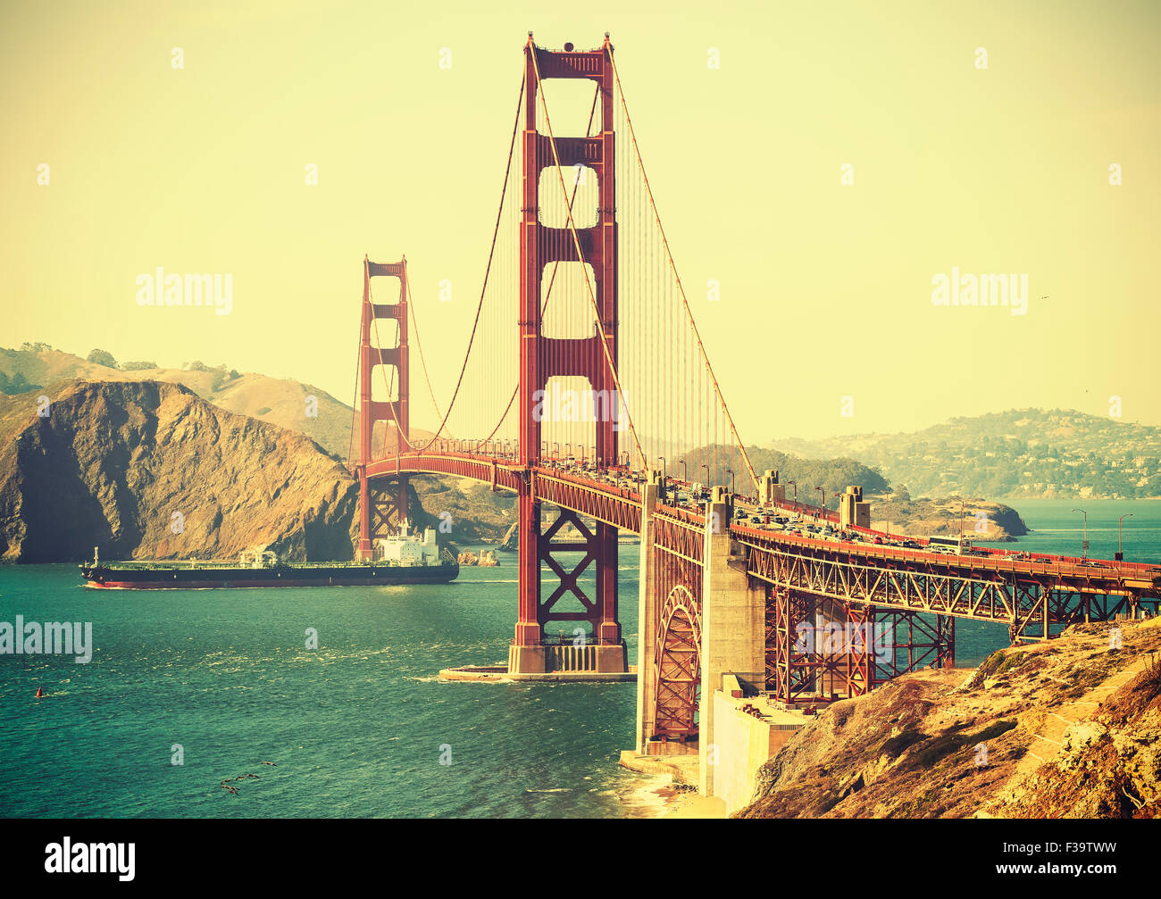 Alte film Retro-Stil Golden Gate Bridge in San Francisco, USA. Stockfoto